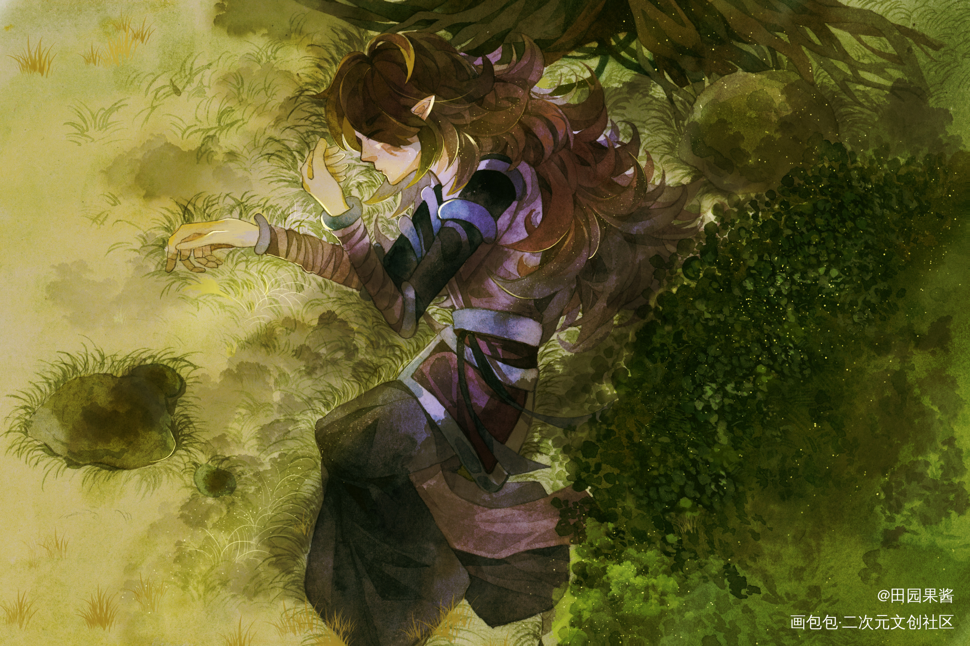 午后_罗小黑战记风息罗小黑水彩插画同人绘画作品