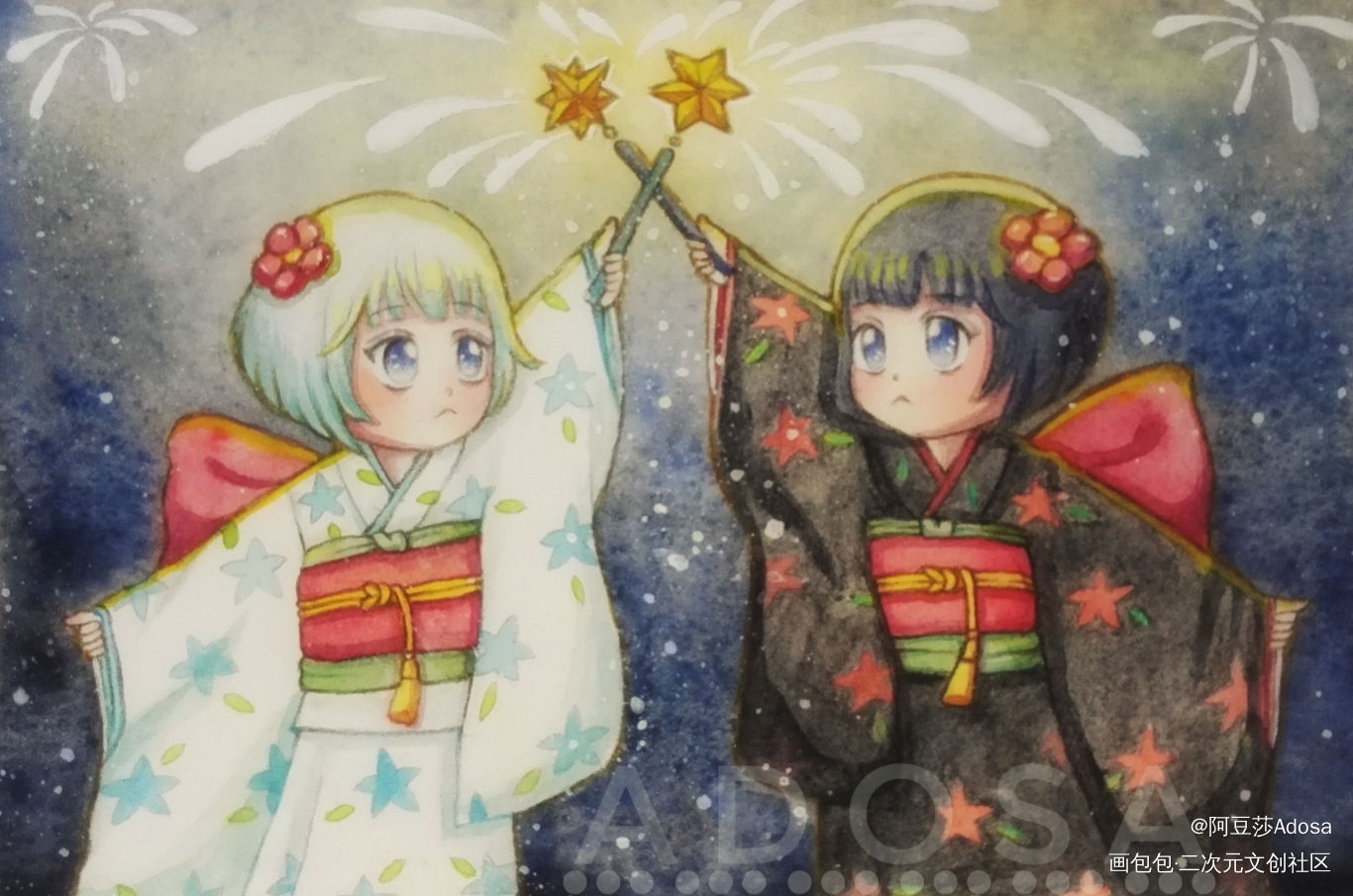 总有一天会一起闪耀_鬼灯的冷彻座敷童子手绘日系Q版和服我要上首推插画同人绘画作品