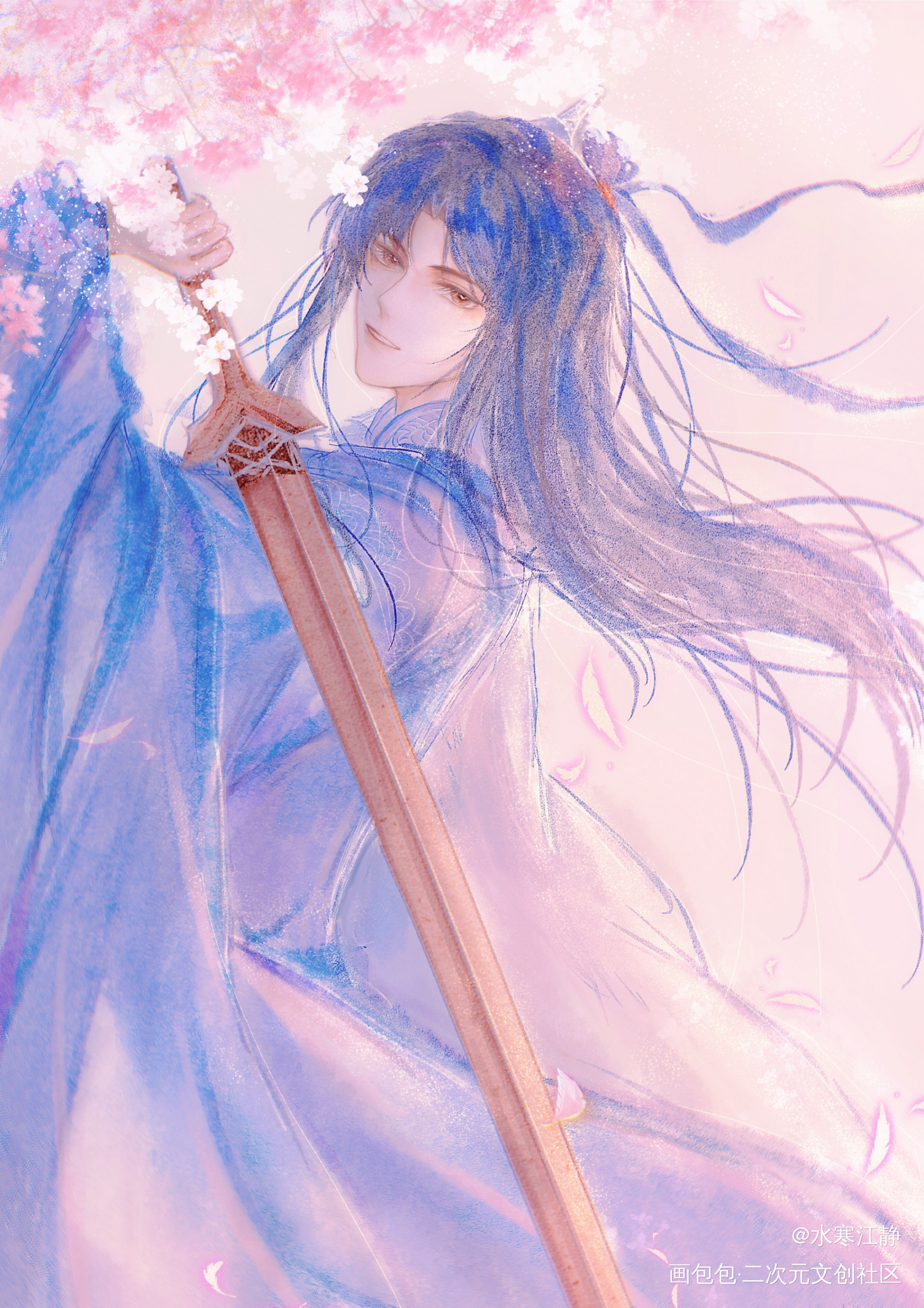 少年剑意_六爻严争鸣板绘水彩古风水彩求配文插画同人绘画作品