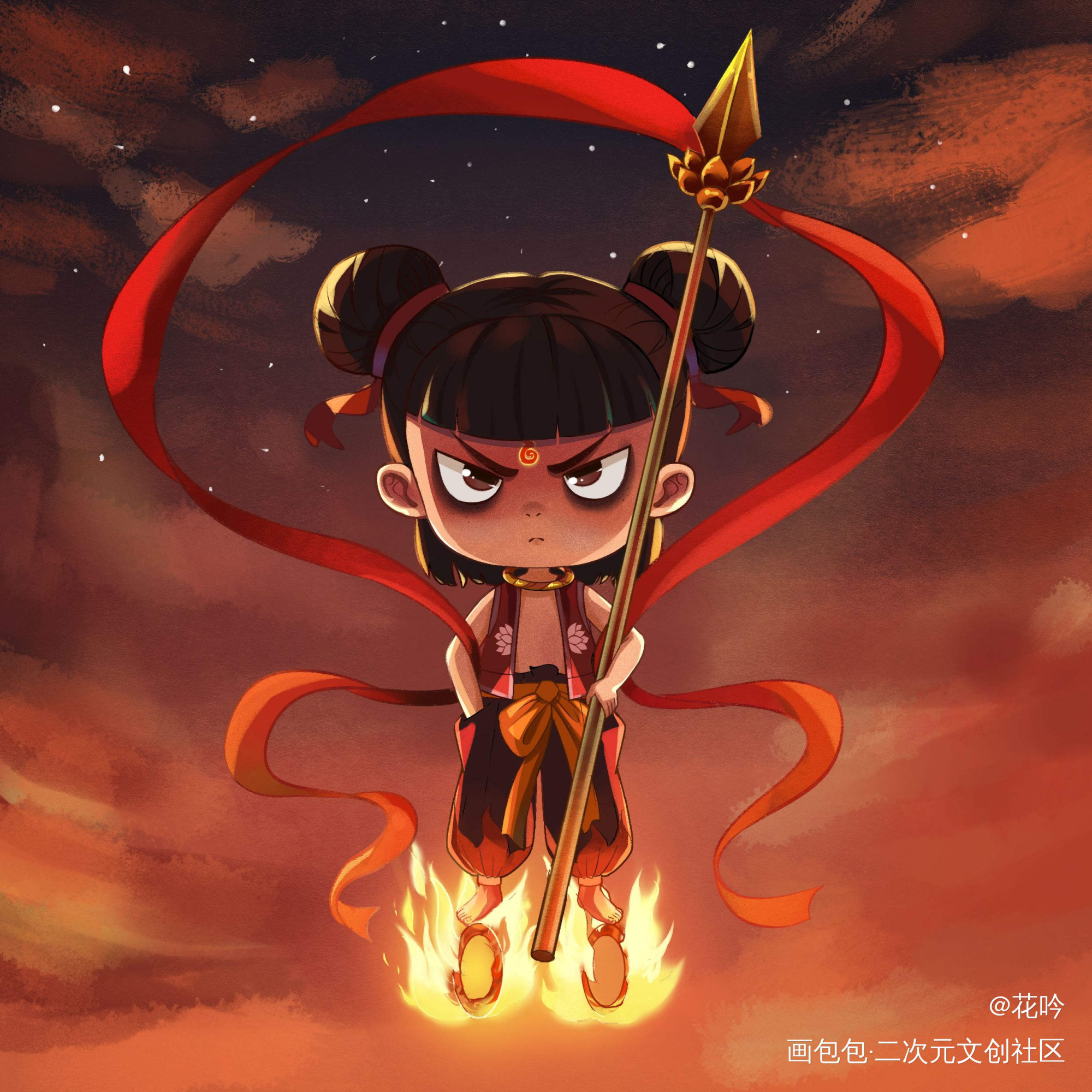 3岁的哪吒配上条3岁的敖丙刚好_哪吒之魔童降世哪吒平涂Q版求点评求配文我要上首推插画同人oc绘画作品
