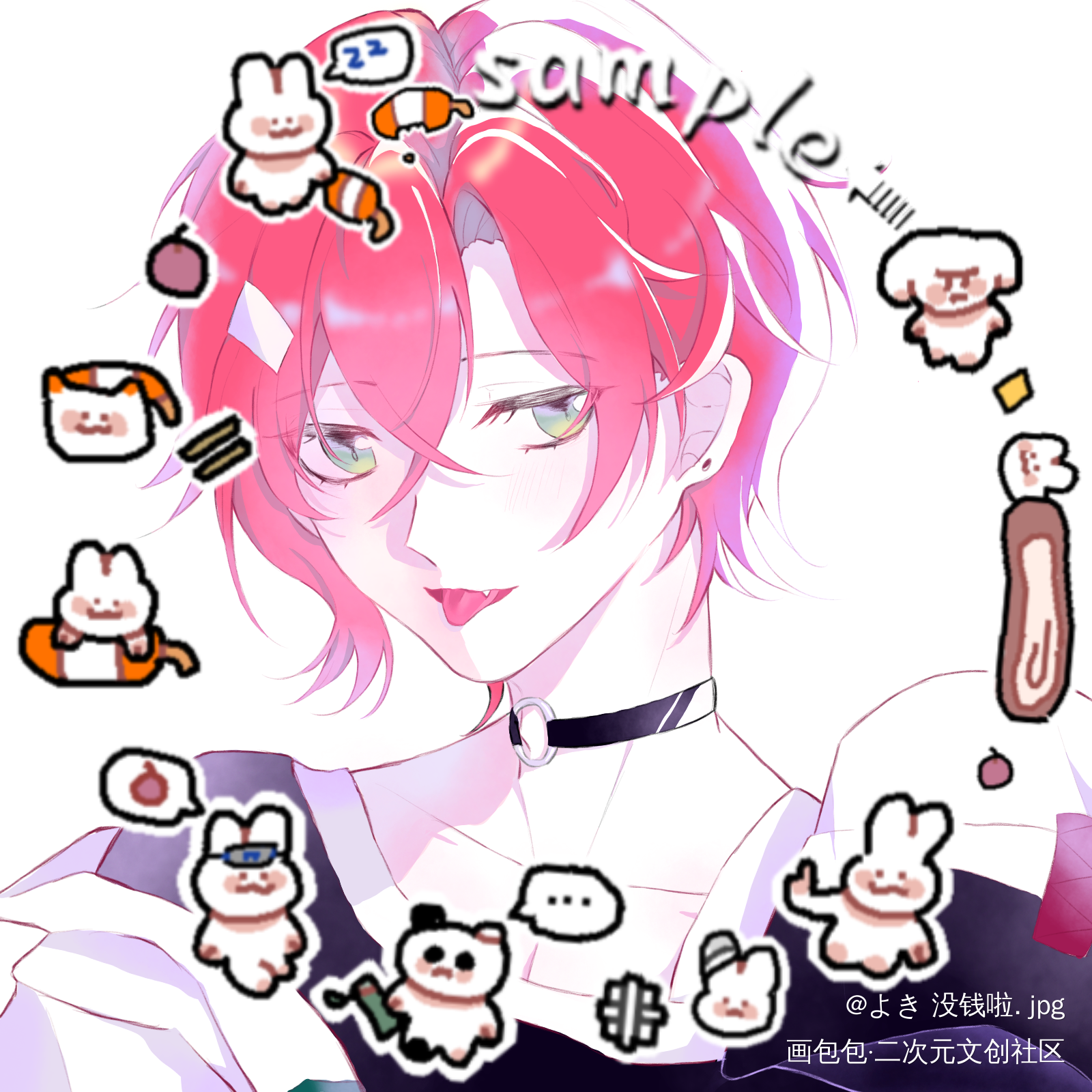 45r的大头稿（两只_平涂日系头像有偿委托原创oc绘画作品