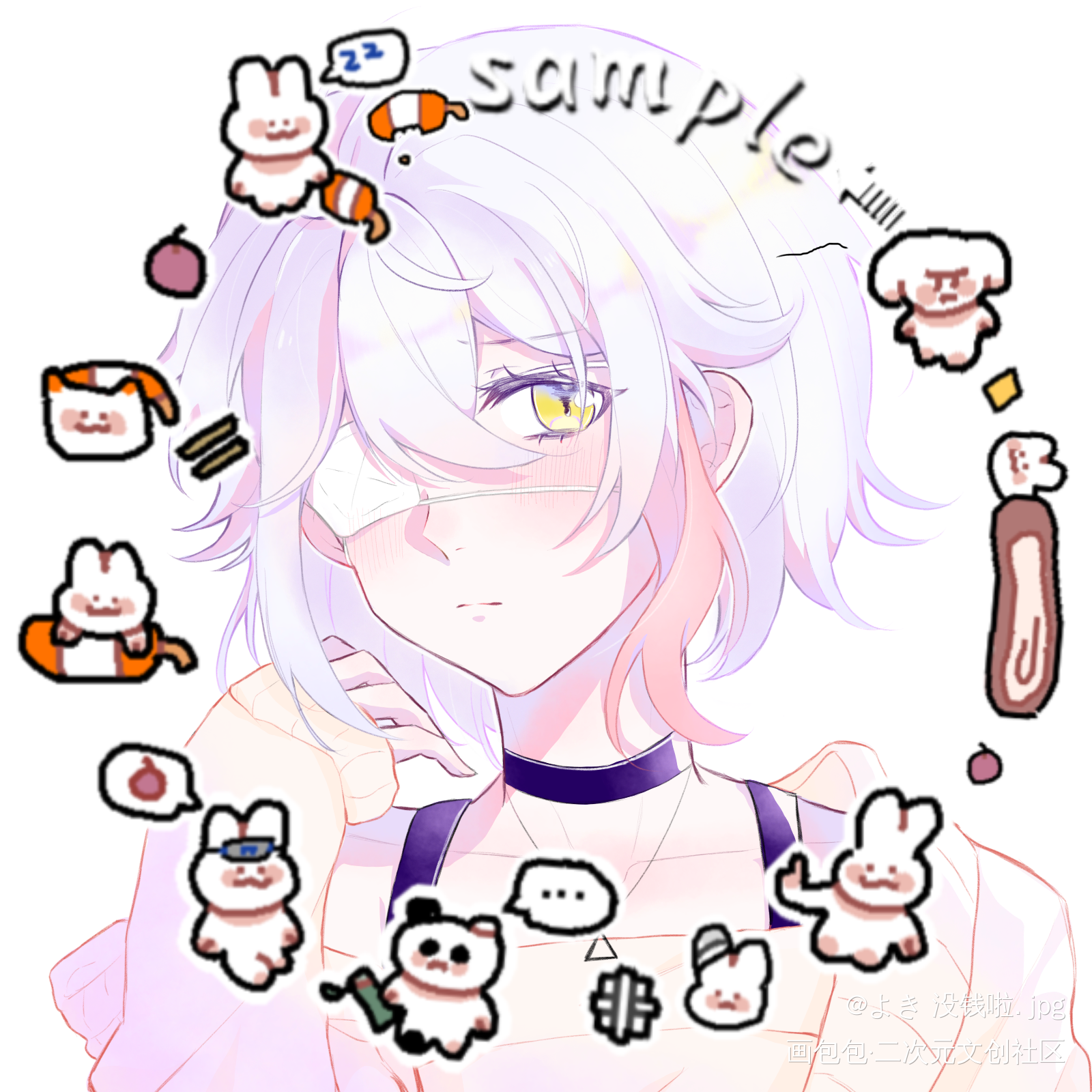 45r的大头稿（两只_平涂日系头像有偿委托原创oc绘画作品