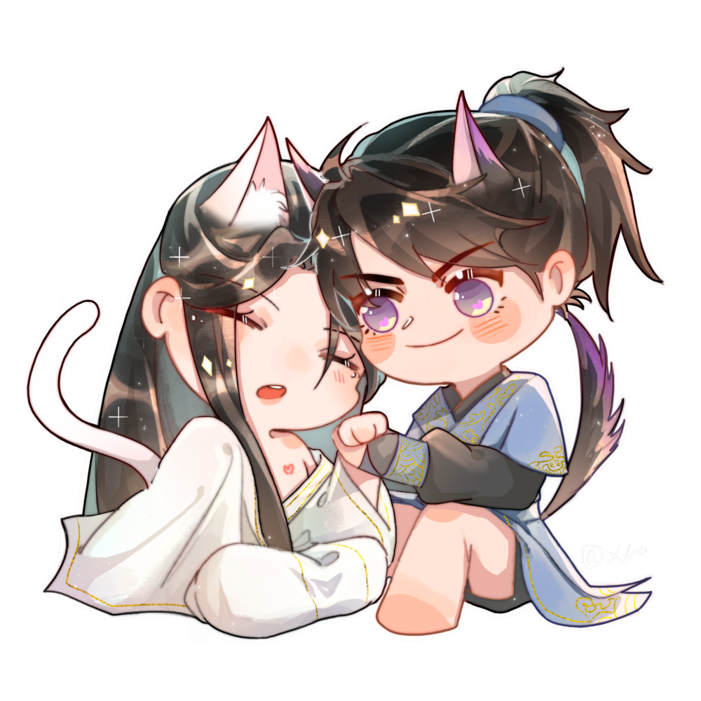 握手手_二哈和他的白猫师尊燃晚Q版绘画作品