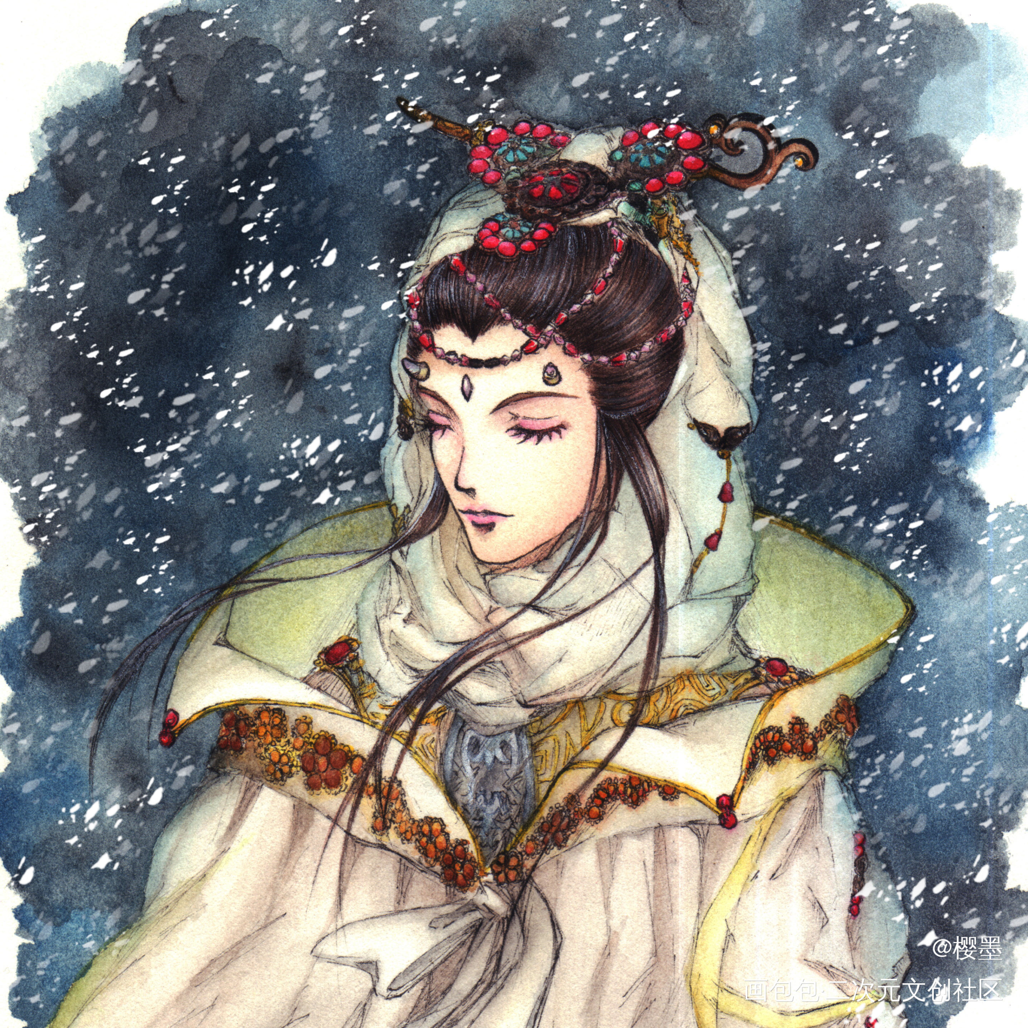 _霹雳布袋戏天罗子手绘水彩同人绘画作品