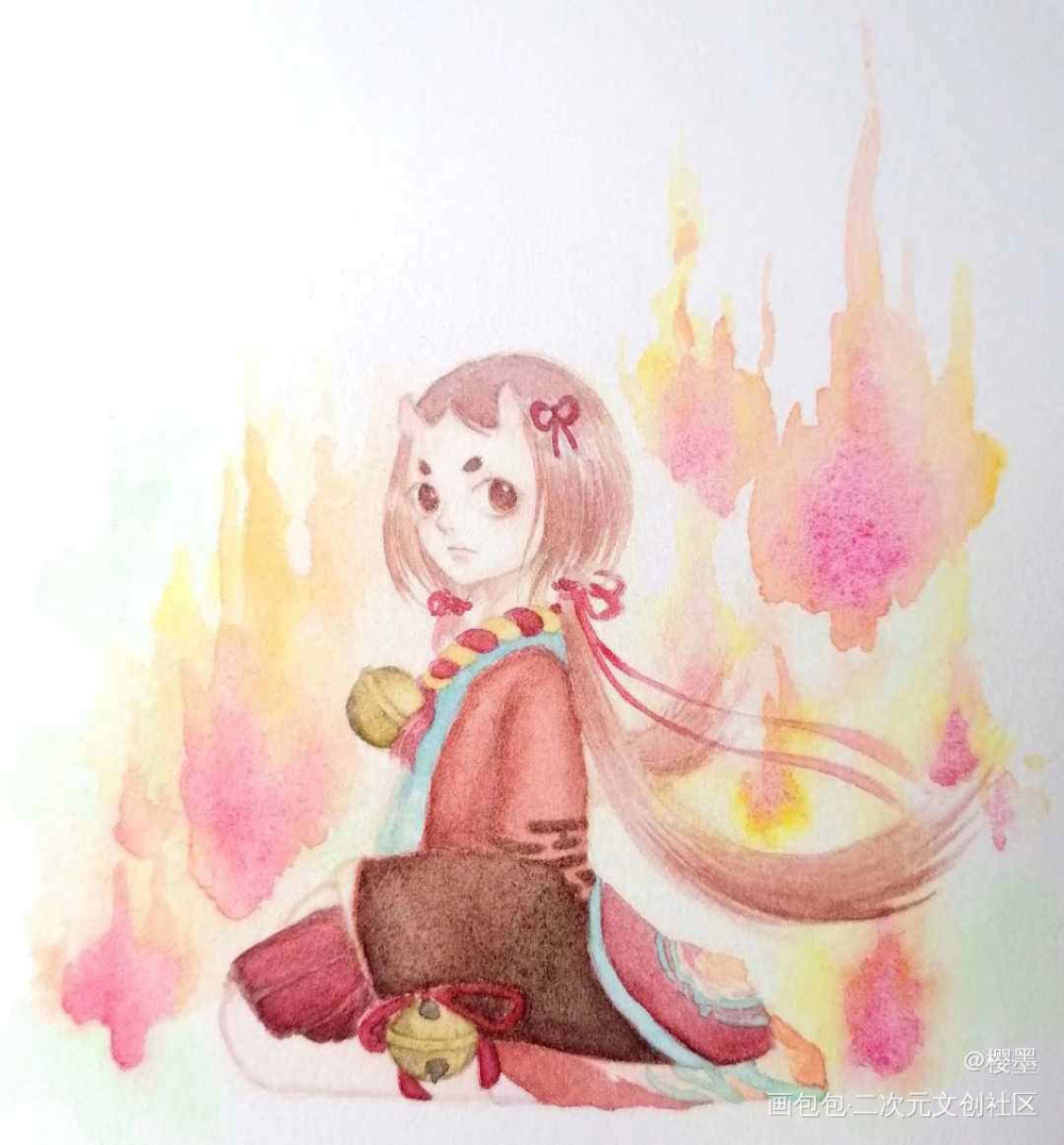 _决战平安京座敷童子颜彩手绘同人绘画作品