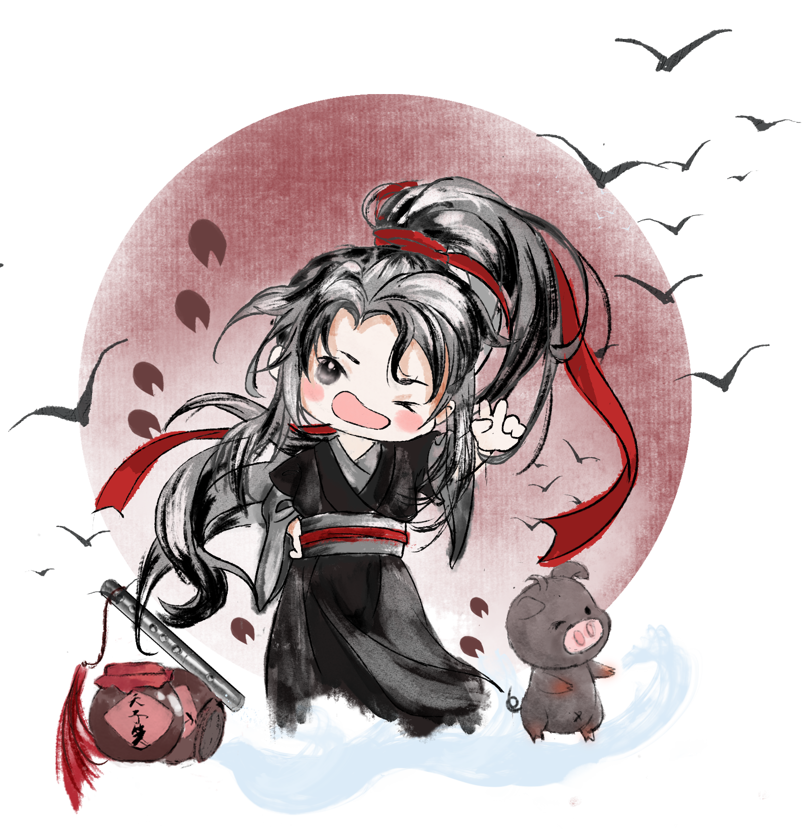 忘羡情头_魔道祖师忘羡忘羡蓝忘机魏无羡水墨Q版头像插画同人绘画作品