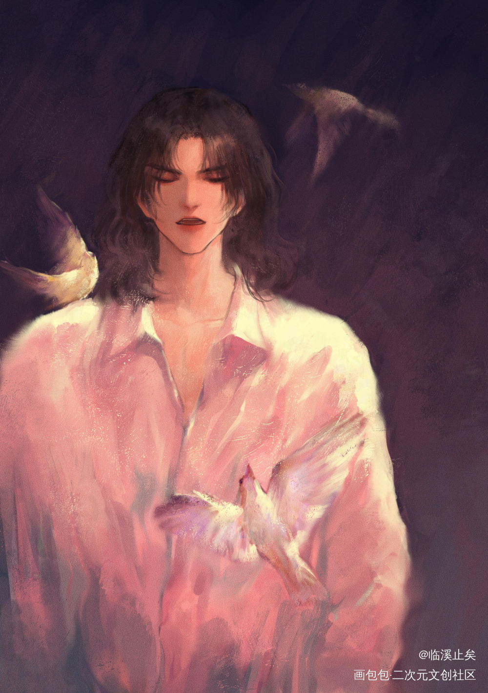 清晨，黄鹂鸟在唱歌_一醉经年188男团寒故宋居寒平涂日系头像插画同人水千丞绘画作品