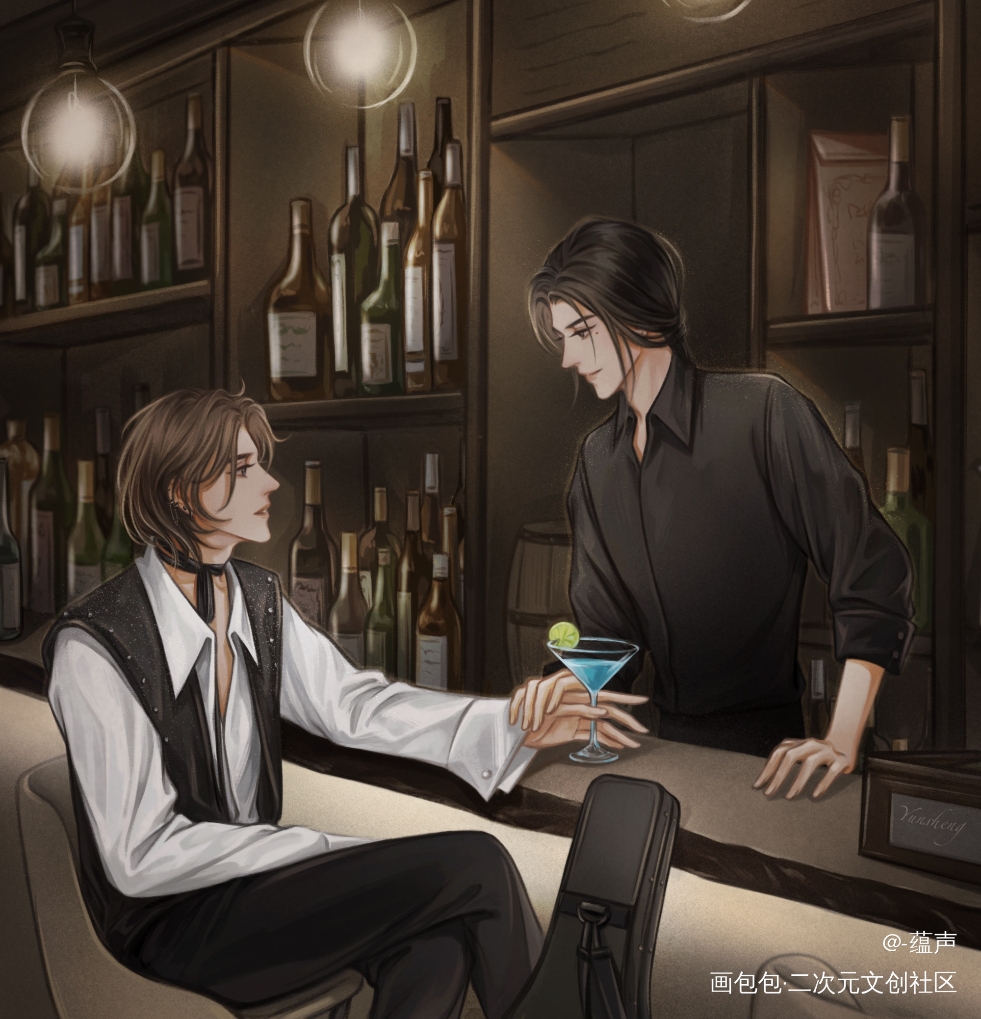 现代向：驻唱歌手和调酒师_杀破狼长庚顾昀绘画作品