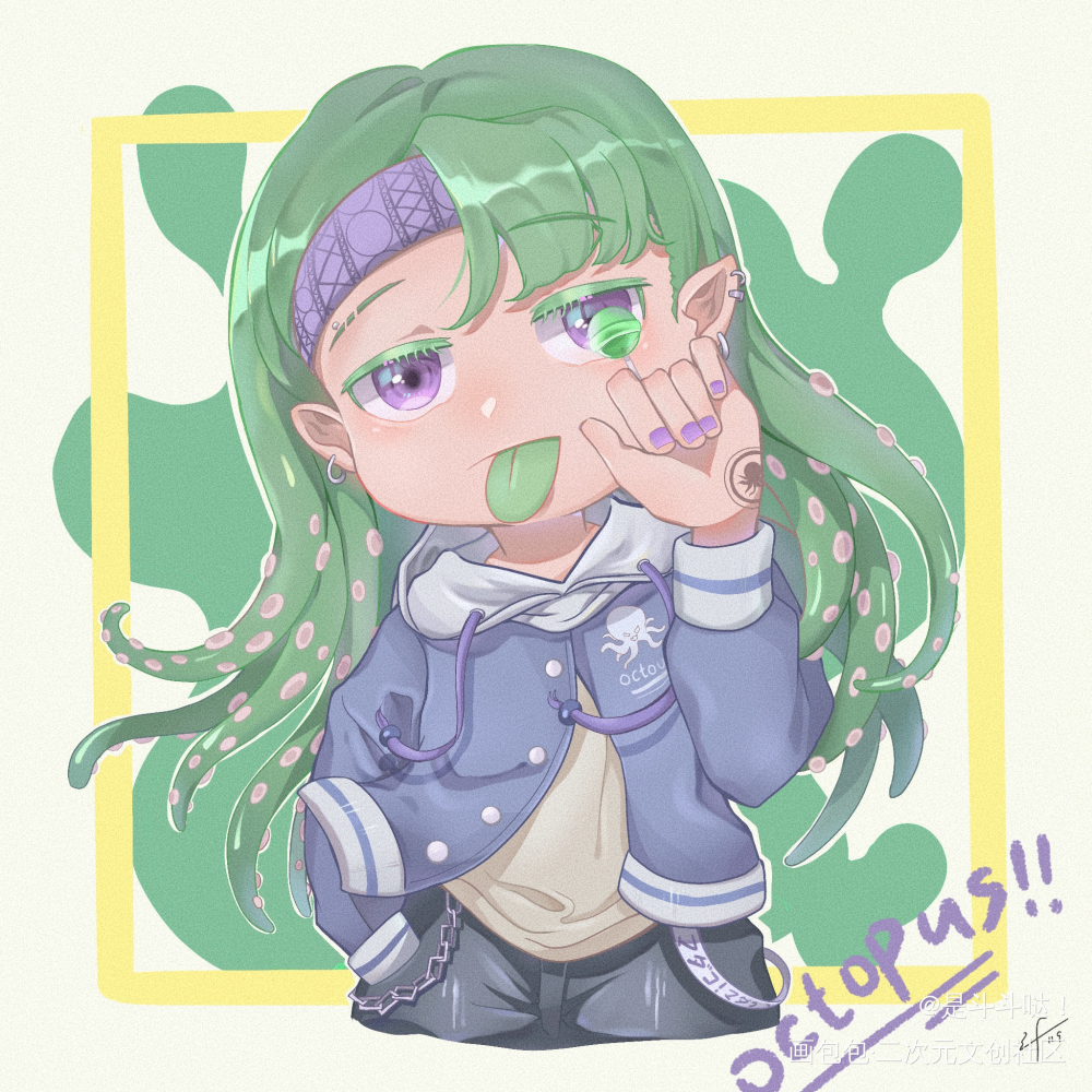 摸了摸oc小章鱼！！！_日系头像原创oc绘画作品