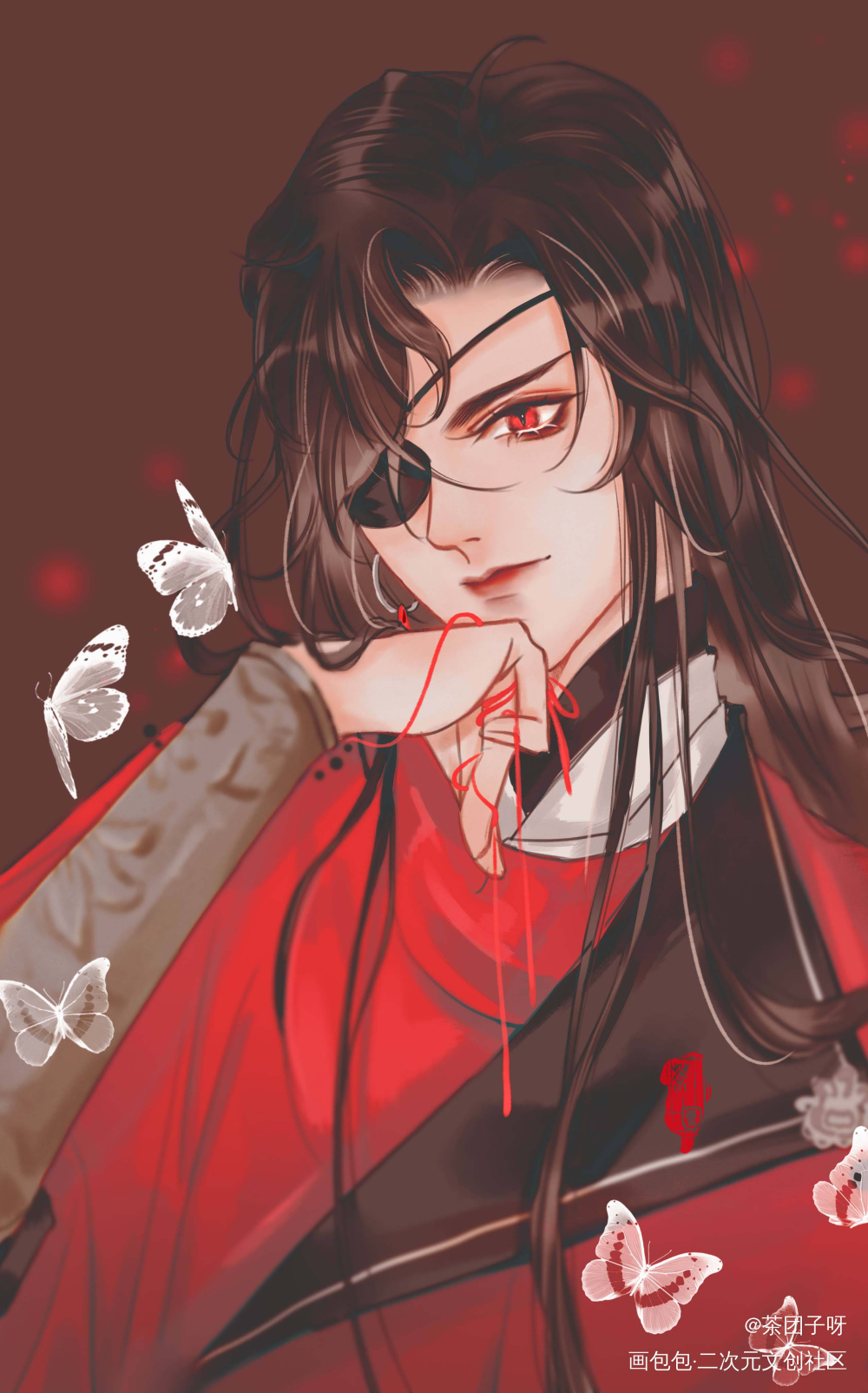 今天的摸鱼练习_天官赐福花城古风平涂头像插画同人绘画作品