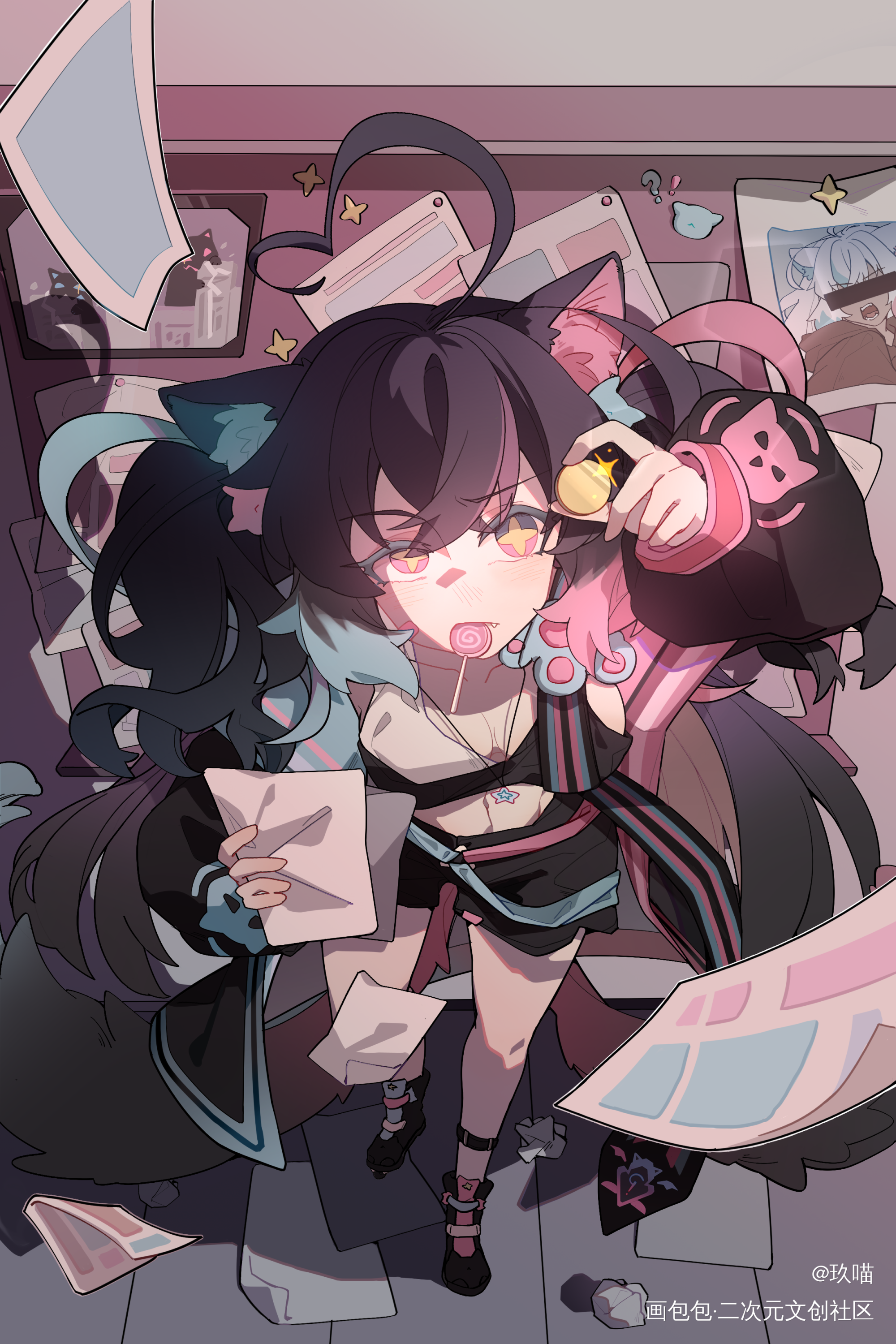情报侦查中！_猫妖九命平涂日系我要上首推插画原创人物原创原创ococ绘画作品