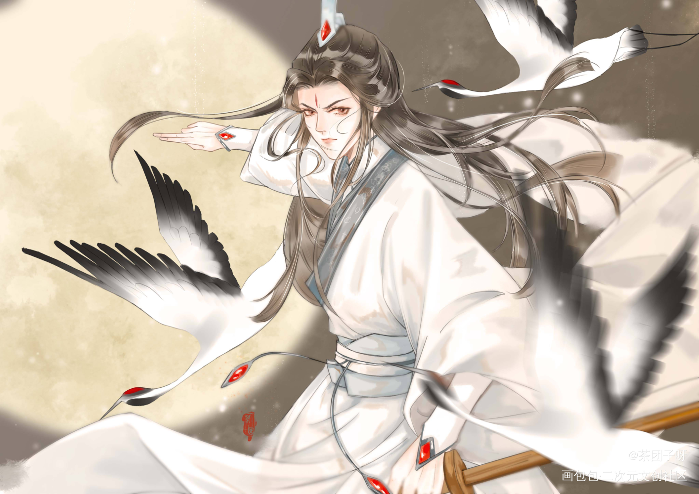 美人师兄_六爻严争鸣古风平涂我要上首推插画同人绘画作品