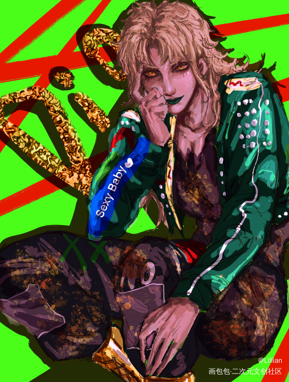 红配绿摇滚diodio_JOJO的奇妙冒险DIO厚涂日系头像插画绘画作品
