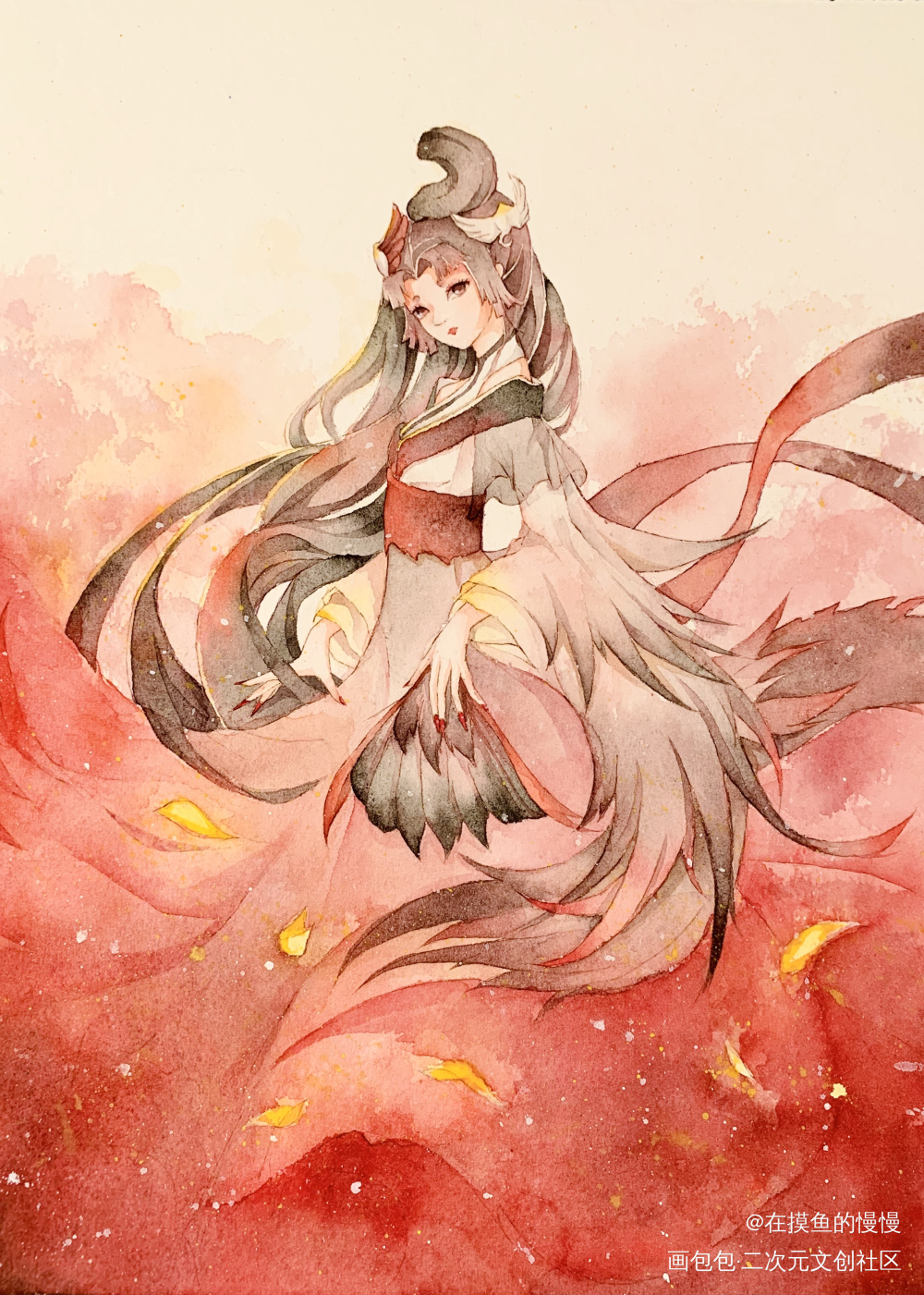 _第五人格红蝶水彩绘画作品