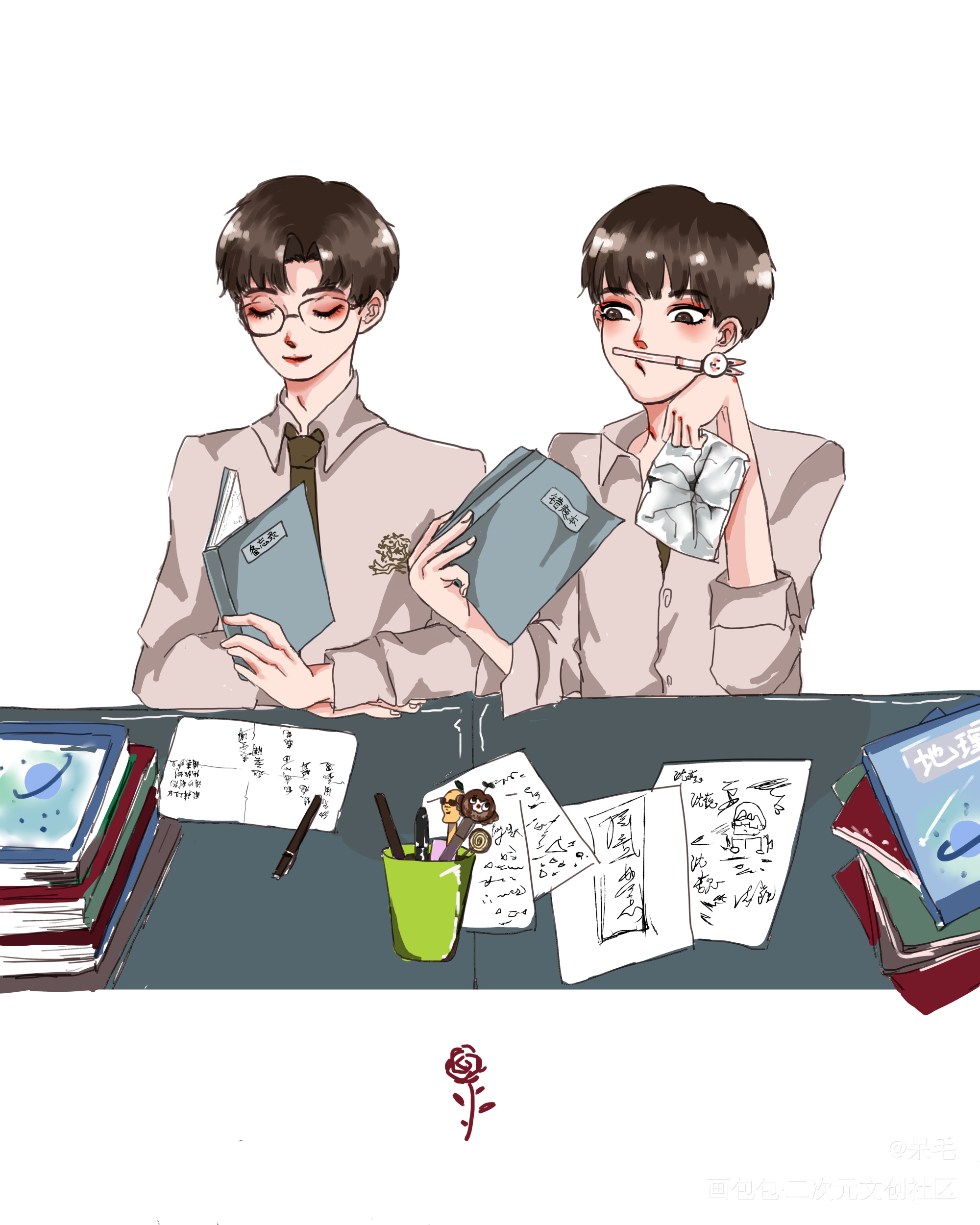 是中学的巍巍和澜澜_剧版镇魂镇魂沈巍赵云澜平涂同人绘画作品