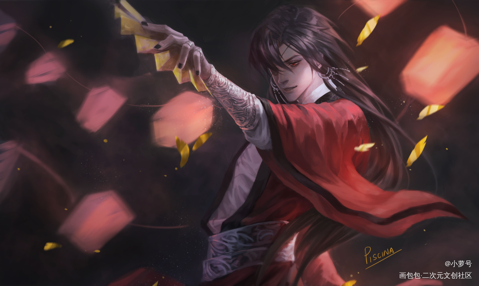 “你有扇，巧得很，我也有。”_天官赐福花怜谢怜花城厚涂插画同人绘画作品