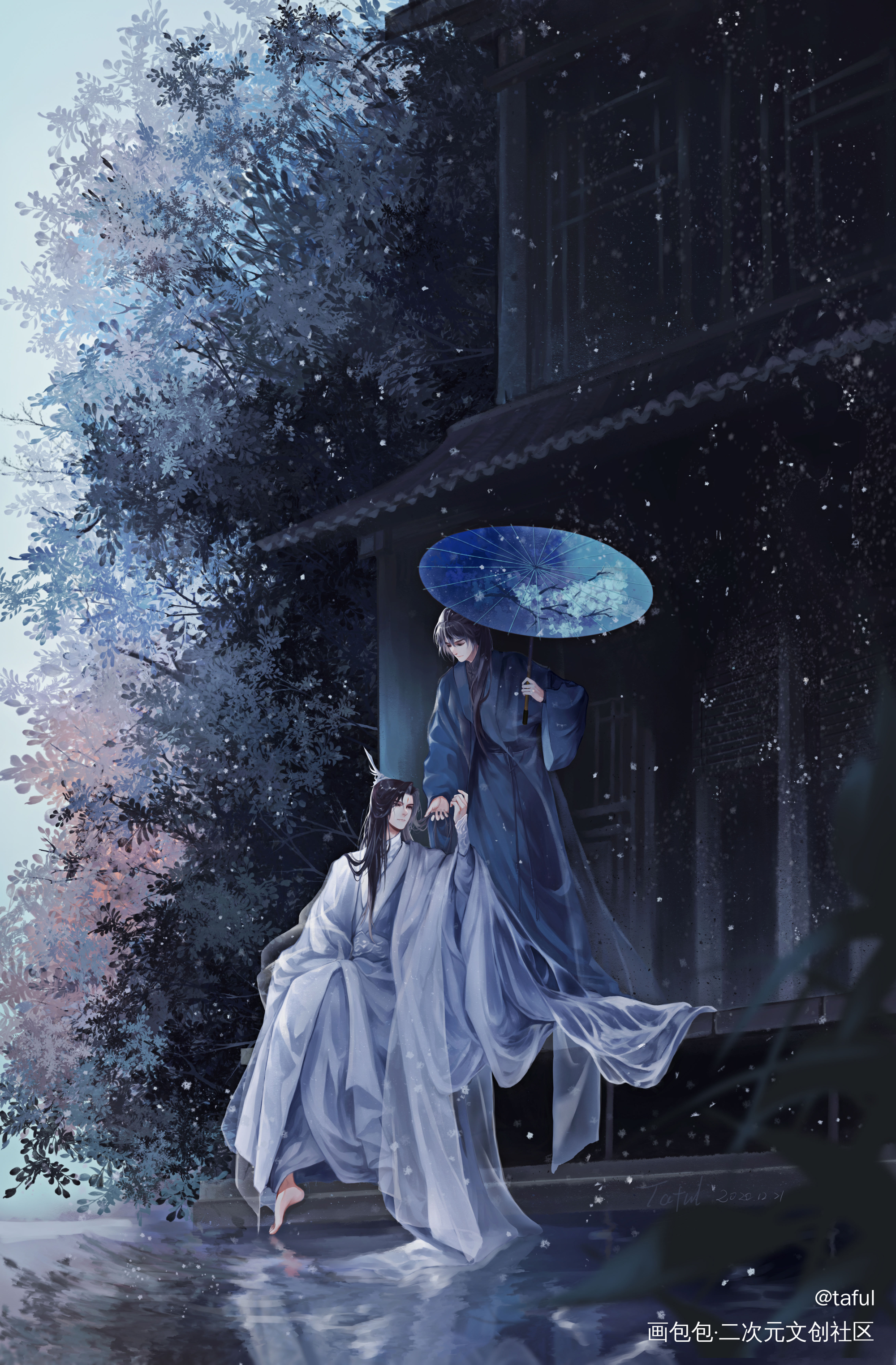 冬至初雪_六爻严争鸣程潜厚涂插画绘画作品