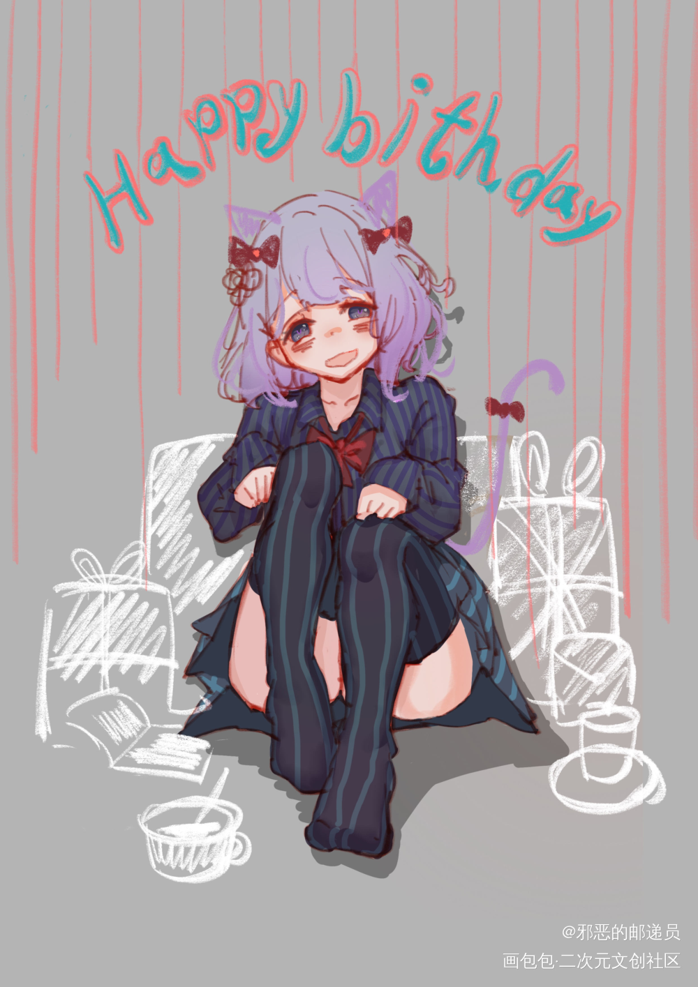 ipad上乱画的一张图_立绘平涂日系猫咪插画ipad画画原创绘画作品