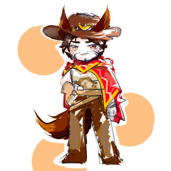 麦克雷老狐狸_守望先锋麦克雷q版摸鱼绘画作品