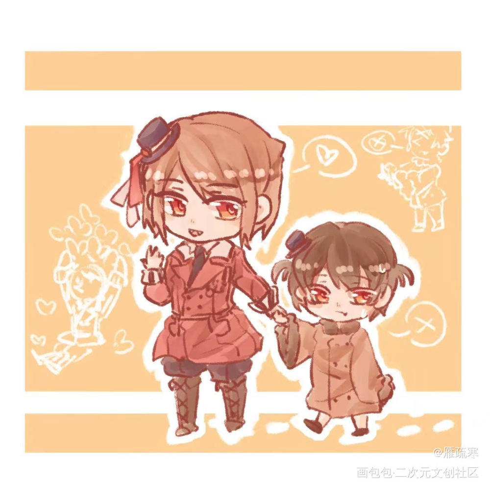 【aph】虎牙帽子兄弟（亲情向_黑塔利亚虎牙帽子兄弟摩弟罗尼平涂日系Q版同人aph绘画作品