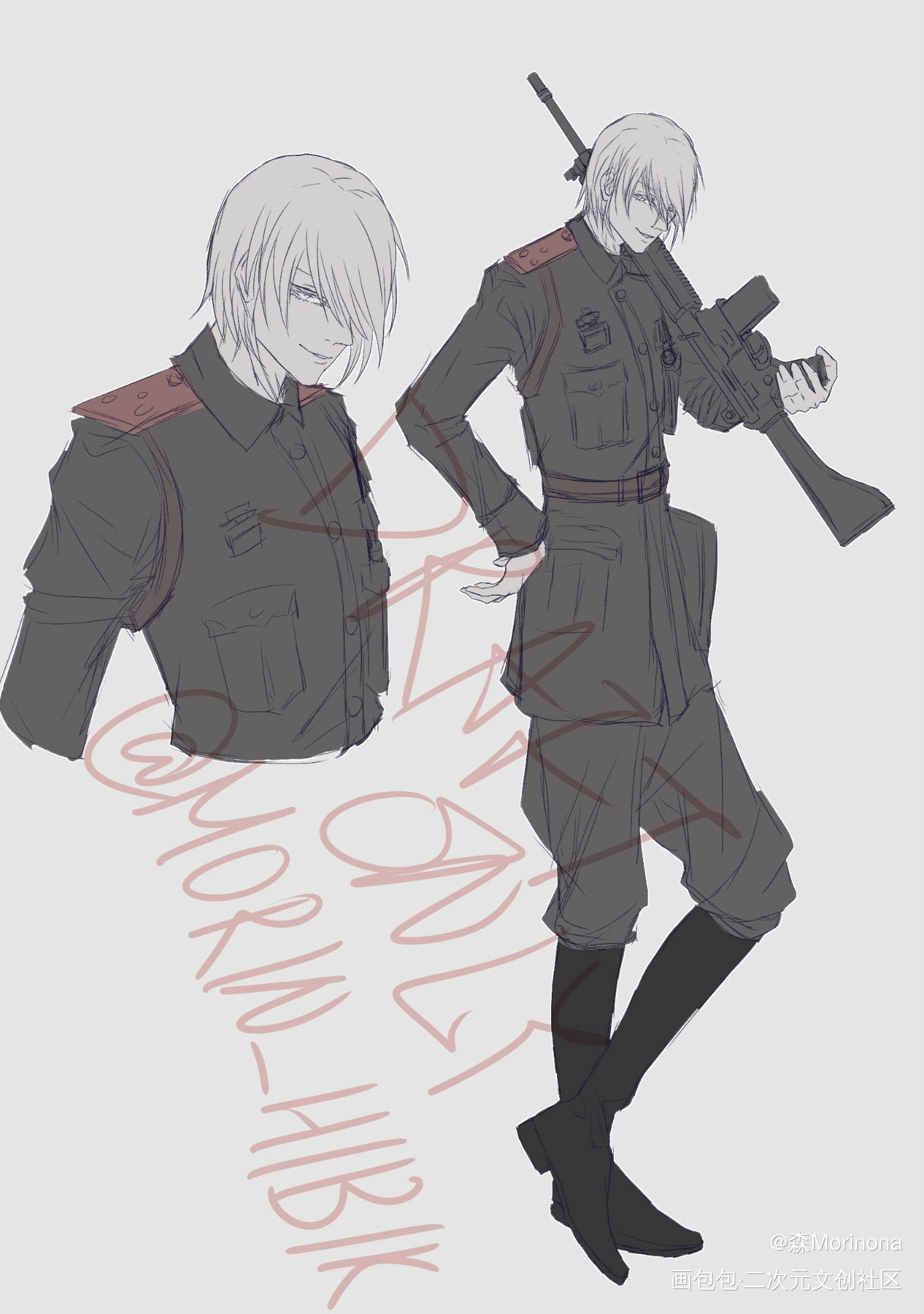 【DMC】WWII AU_鬼泣5维吉尔但丁草稿同人DMC鬼泣绘画作品