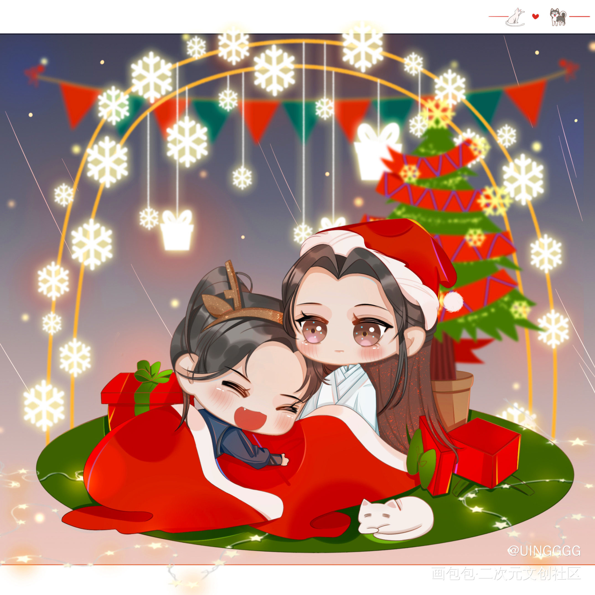 平安夜圣诞节快乐_二哈和他的白猫师尊绘画作品