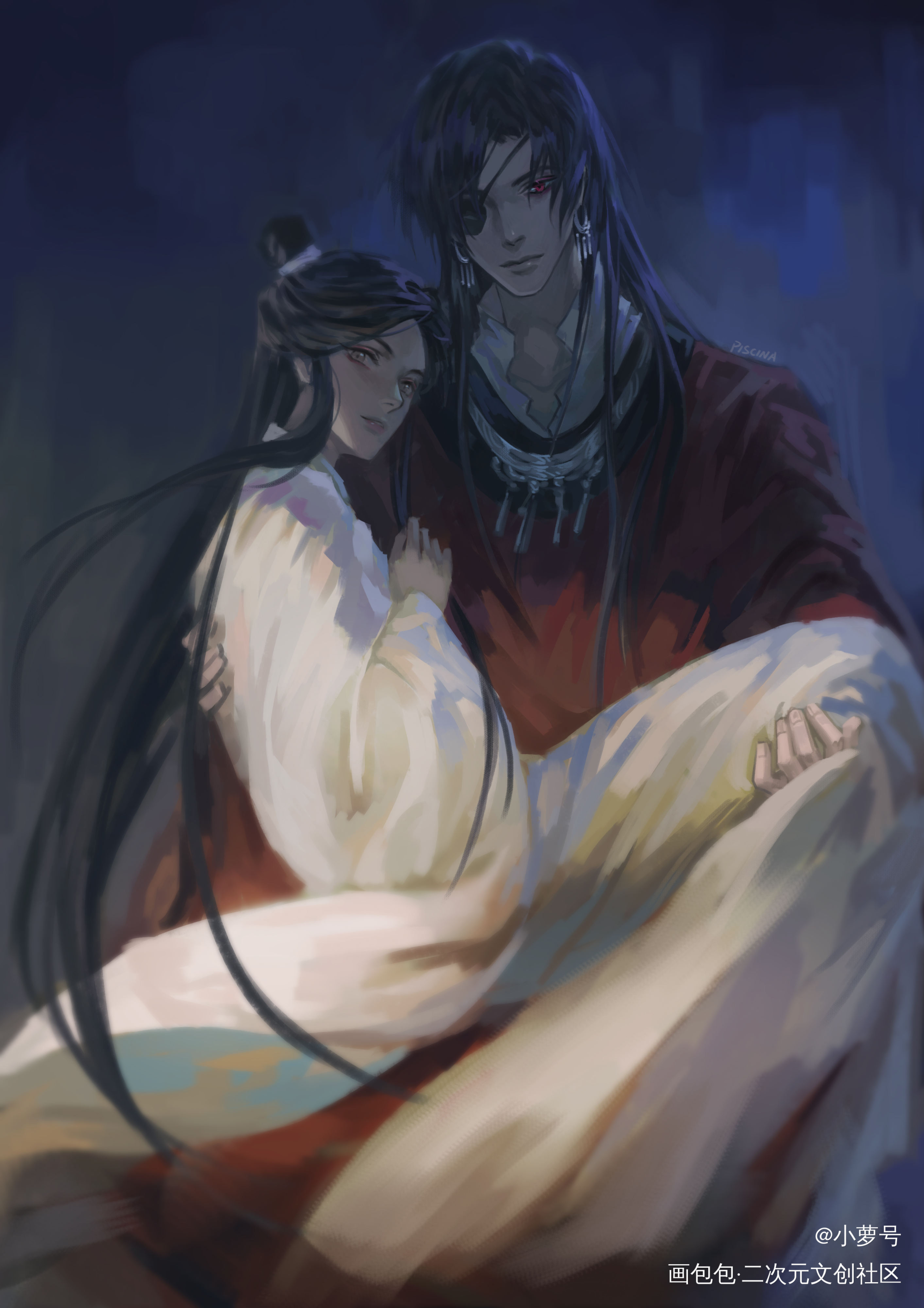 公主抱_天官赐福谢怜花城厚涂插画同人绘画作品