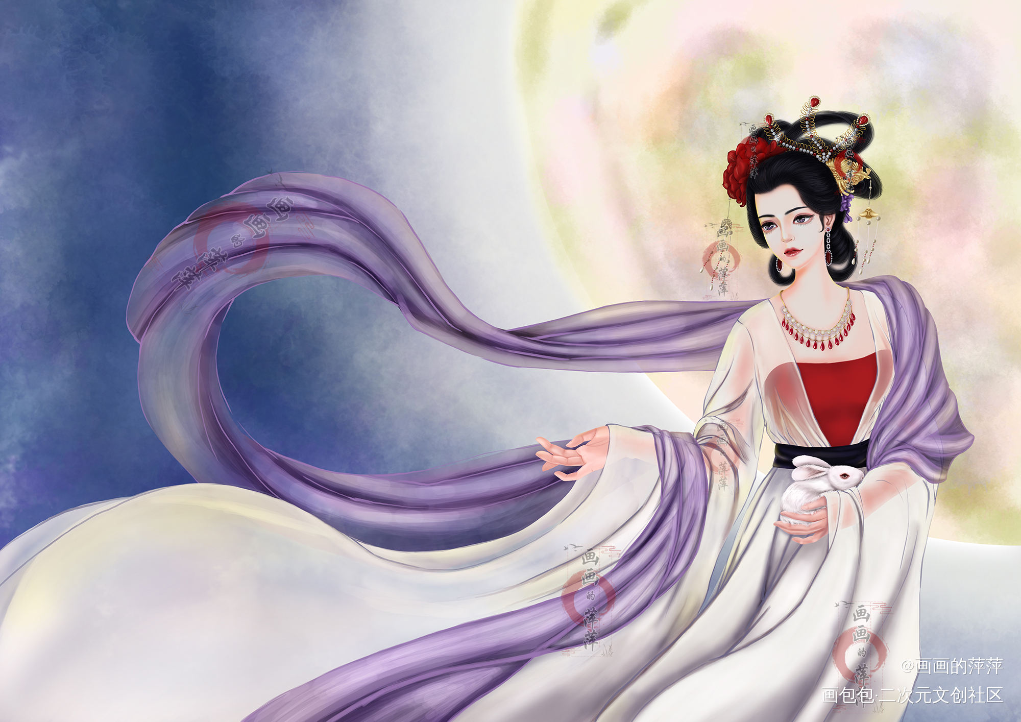 嫦娥奔月_嫦娥我要上首推头像插画同人表情包嫦娥奔月绘画作品