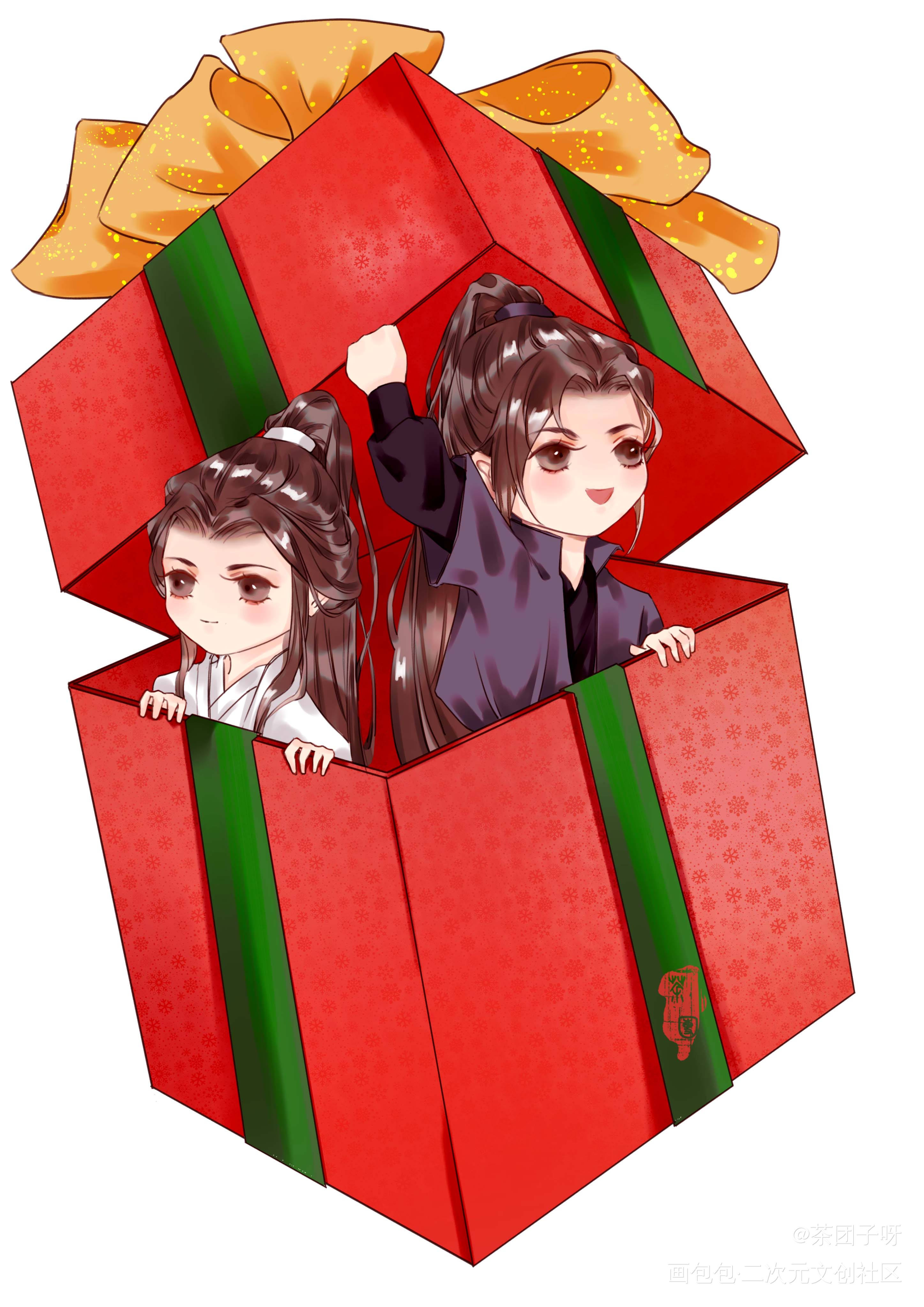 小燃晚圣诞贺图_二哈和他的白猫师尊燃晚墨燃楚晚宁平涂Q版同人绘画作品