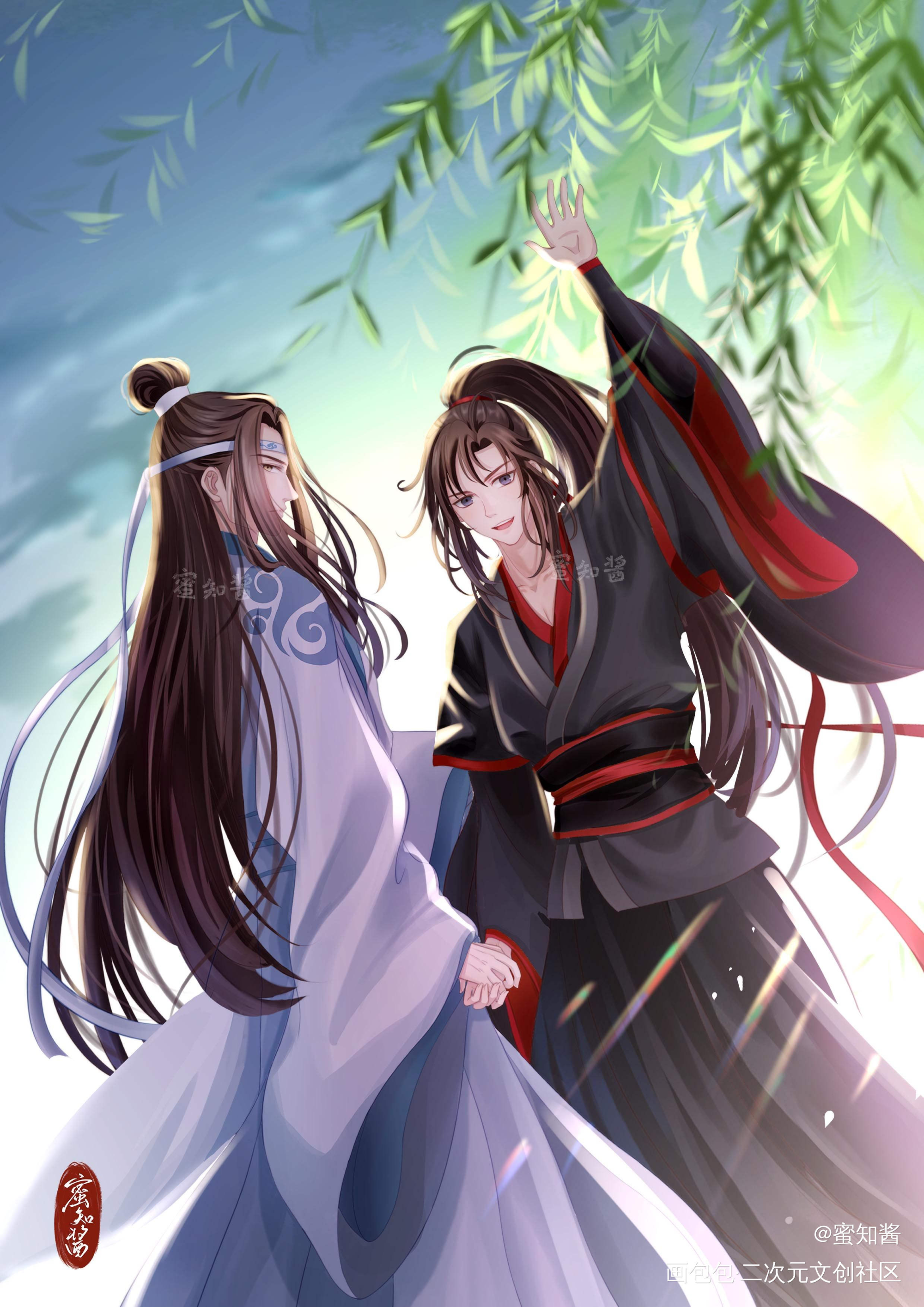 忘羡跨年彩蛋条漫：绵绵嗑CP_魔道祖师忘羡蓝忘机魏无羡魏无羡蓝忘机平涂日系Q版我要上首推插画同人条漫魔道祖师，天官赐福魔道祖师Q版绘画作品