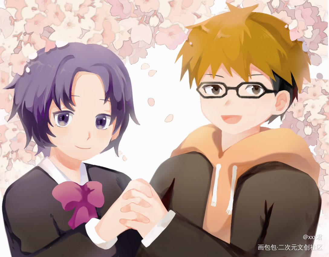 《银之匙》里的八轩×亚纪_日系插画同人二创绘画作品