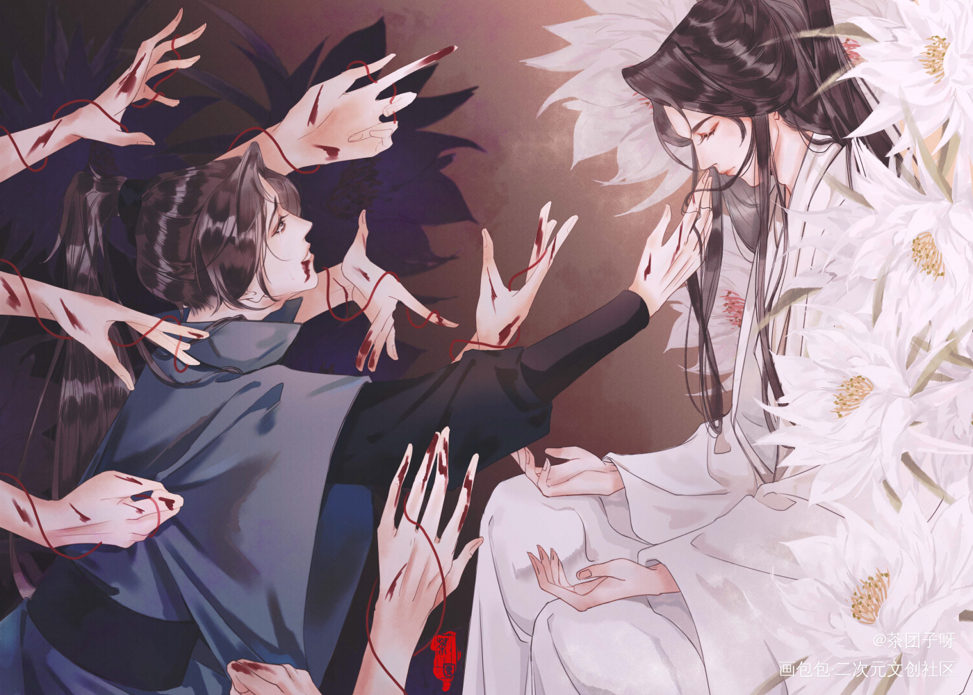 八苦长恨花_二哈和他的白猫师尊燃晚墨燃楚晚宁古风平涂插画同人绘画作品