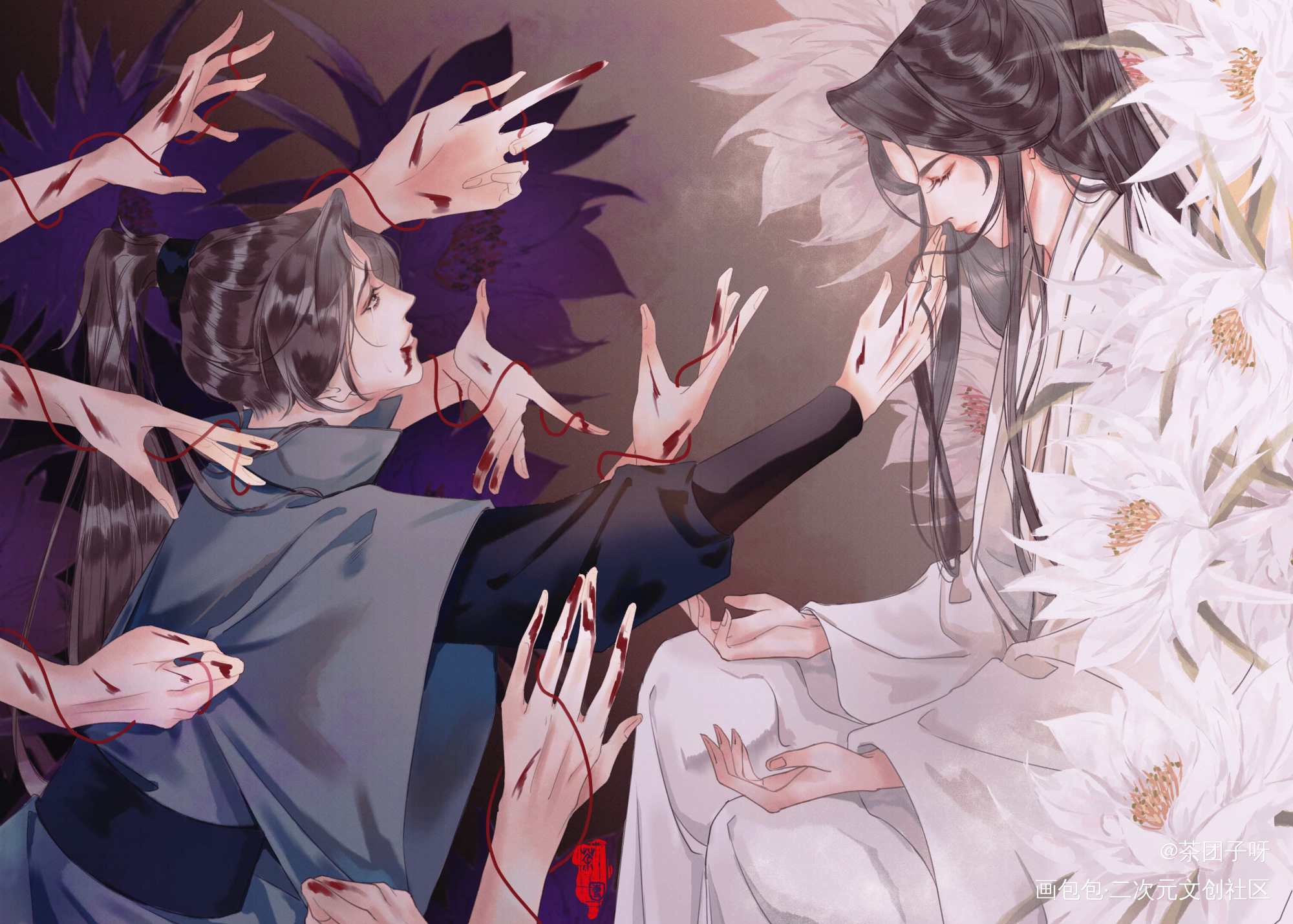 八苦长恨花_二哈和他的白猫师尊燃晚墨燃楚晚宁古风平涂插画同人绘画作品