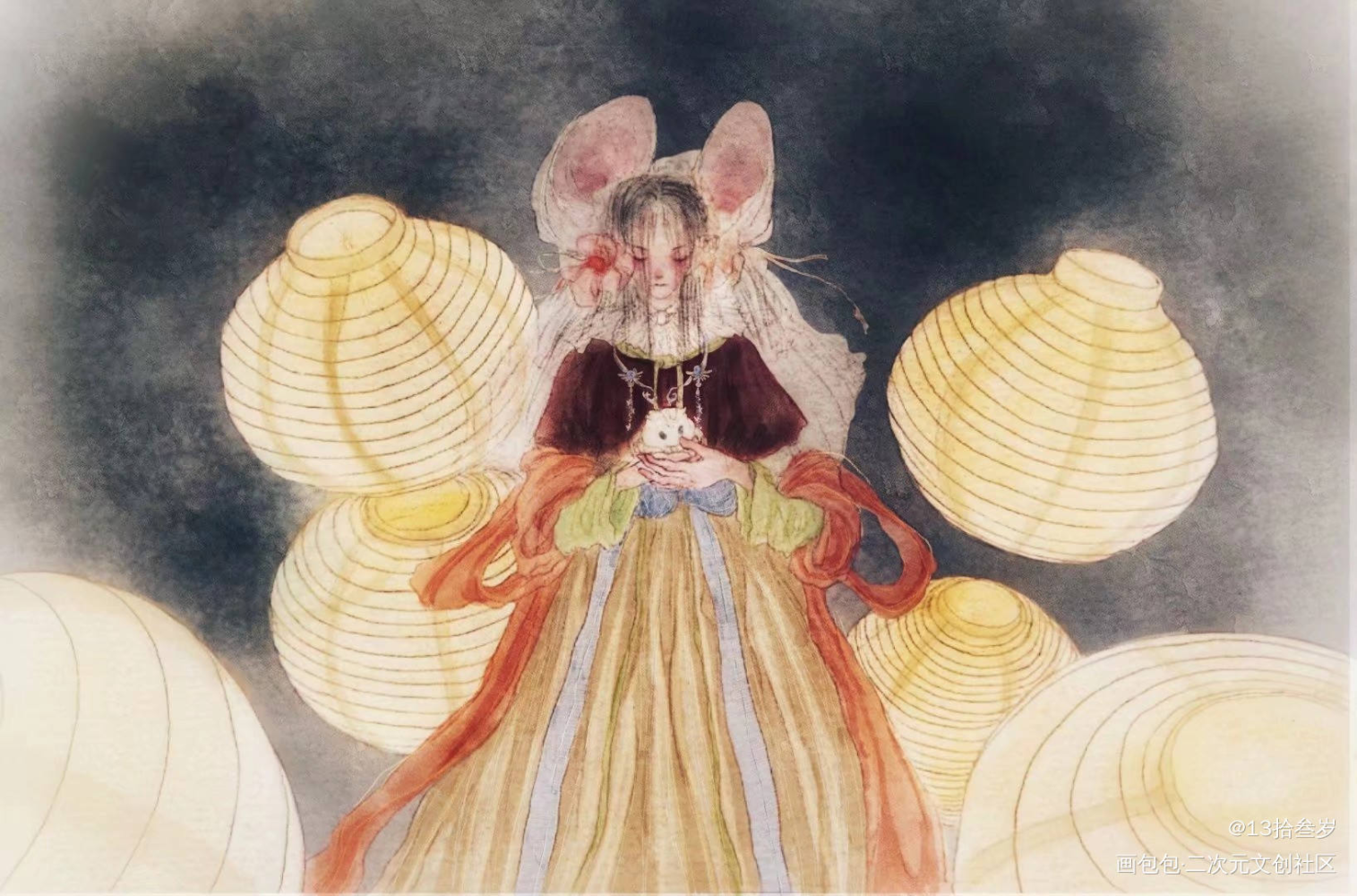 鼠年已经过完了…_鼠年古风水彩平涂指绘原创绘画作品