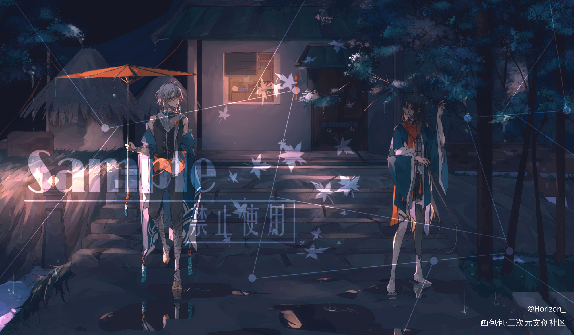 稿子和对应服设捏_付费委托绘画作品