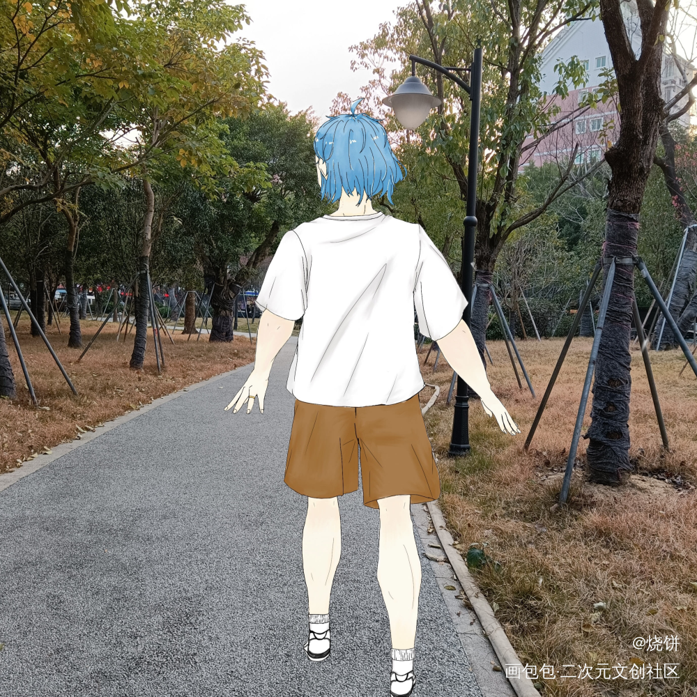 晚饭后结束，和洛羿散步的小辉哥_188男团温小辉绘画作品