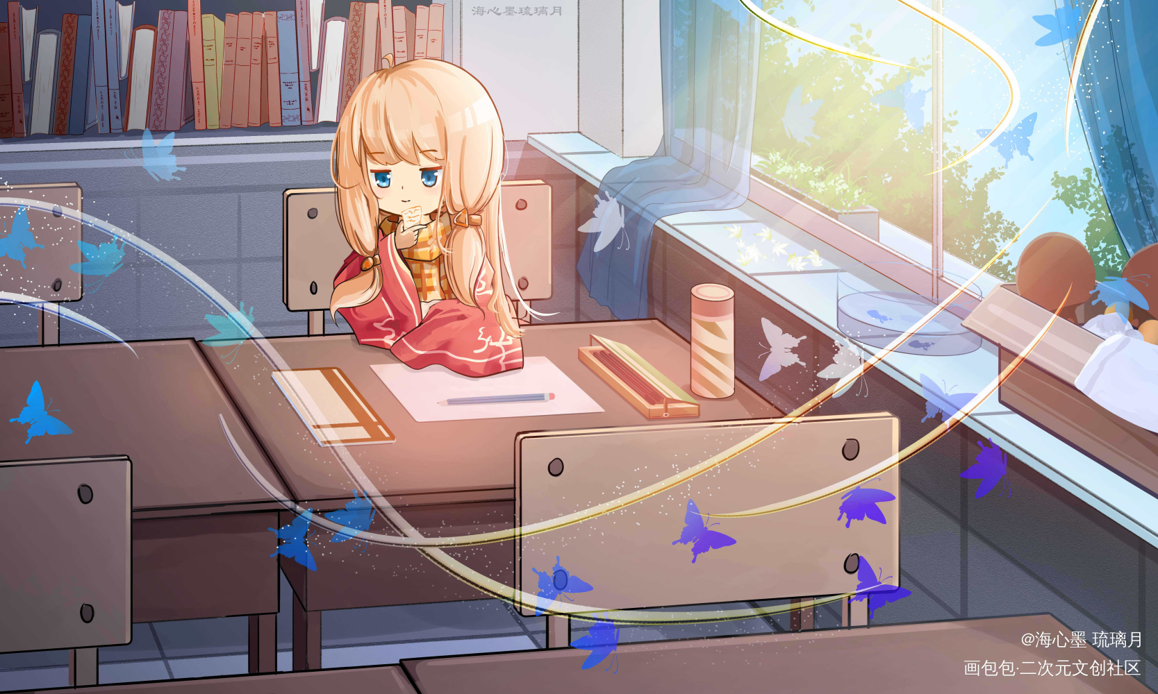 【璃月】回忆-校园时光_平涂日系插画原创oc绘画作品