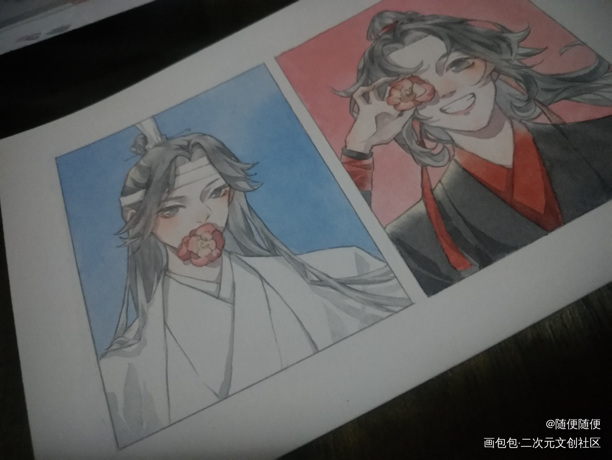 鲜花与少年_魔道祖师忘羡蓝忘机魏无羡平涂同人绘画作品