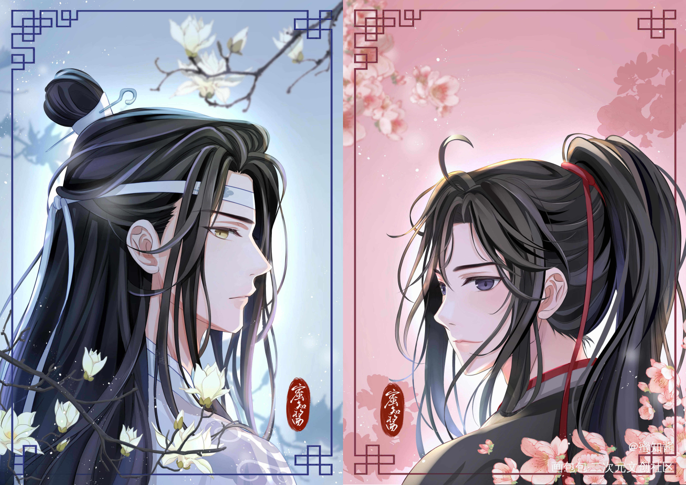 忘羡回眸情头-蜜知酱绘_魔道祖师忘羡蓝忘机魏无羡魏无羡蓝忘机平涂日系我要上首推头像插画同人魔道祖师，天官赐福魔道祖师等绘画作品