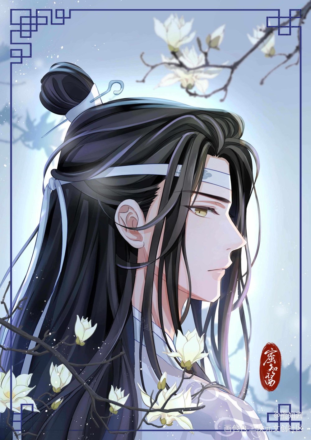 忘羡回眸情头-蜜知酱绘_魔道祖师忘羡蓝忘机魏无羡魏无羡蓝忘机平涂日系我要上首推头像插画同人魔道祖师，天官赐福魔道祖师等绘画作品