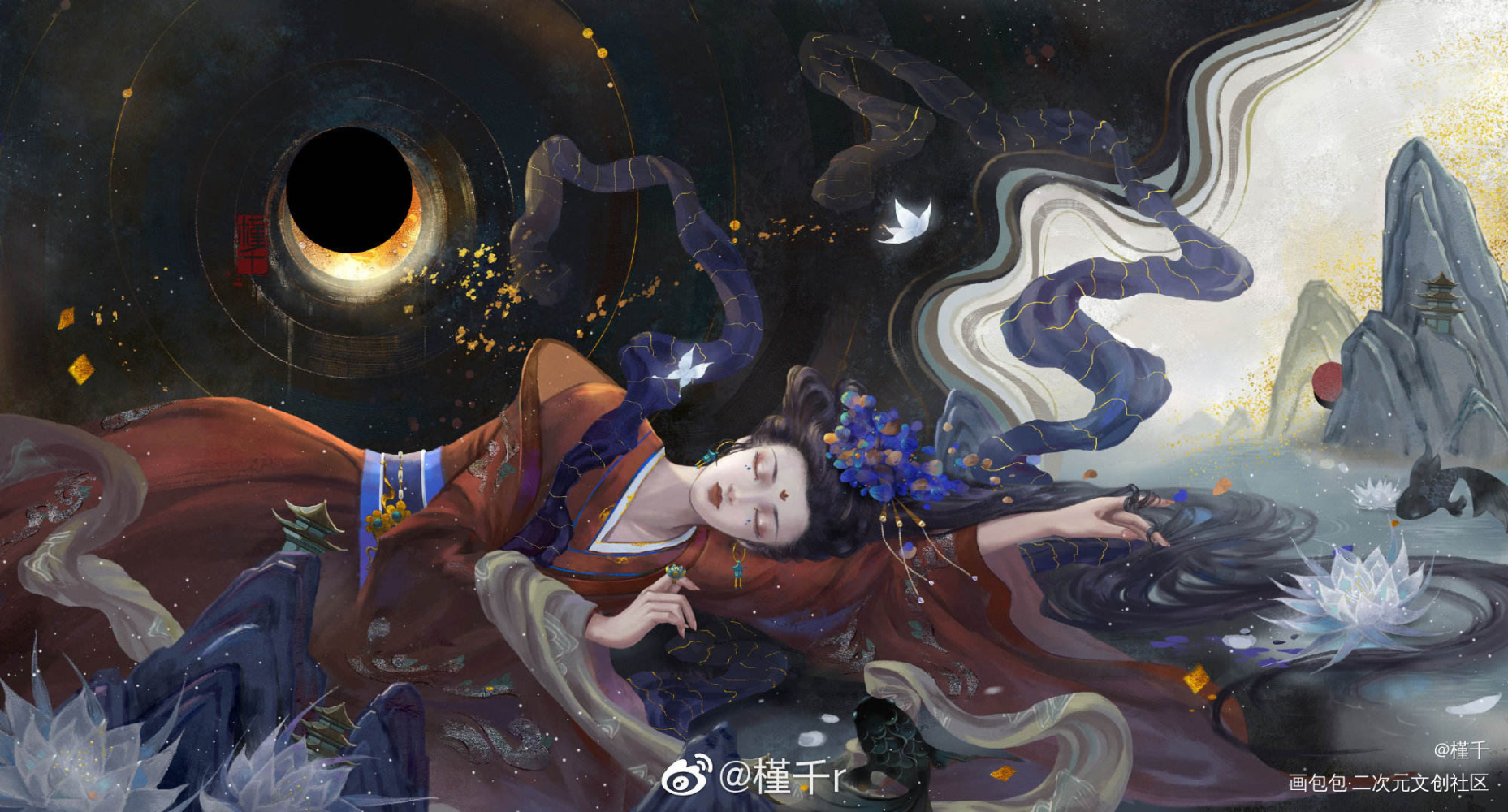 _古风壁纸水墨中国风古风人物插画原创绘画作品