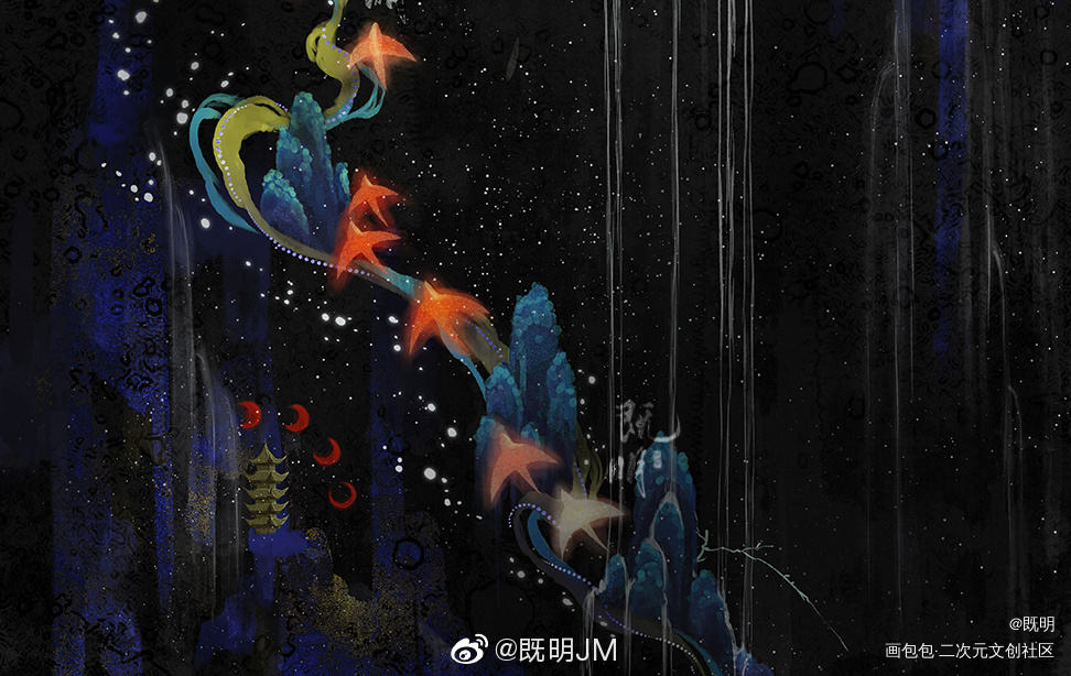 百鸟拟人之火烈鸟～_水墨古风水彩拟人插画原创绘画作品