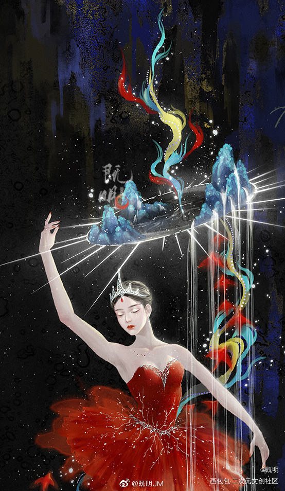 百鸟拟人之火烈鸟～_水墨古风水彩拟人插画原创绘画作品