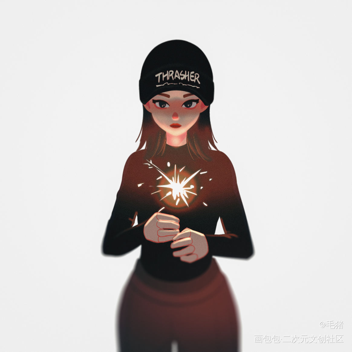 光_厚涂Q版女孩子少女插画procreate绘画作品