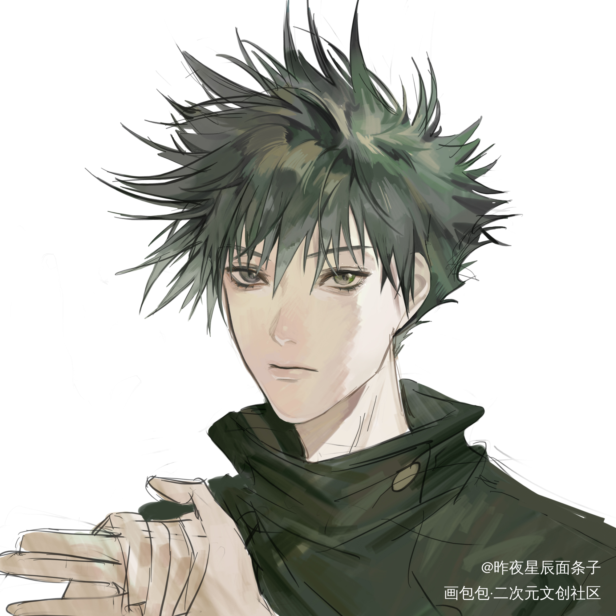 伏黑惠_咒术回战伏黑惠厚涂头像绘画作品