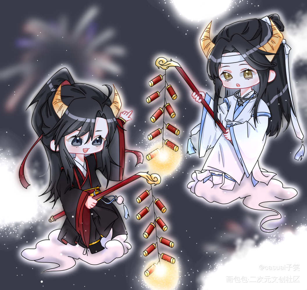 忘羡026_魔道祖师忘羡蓝忘机魏无羡Q版同人绘画作品