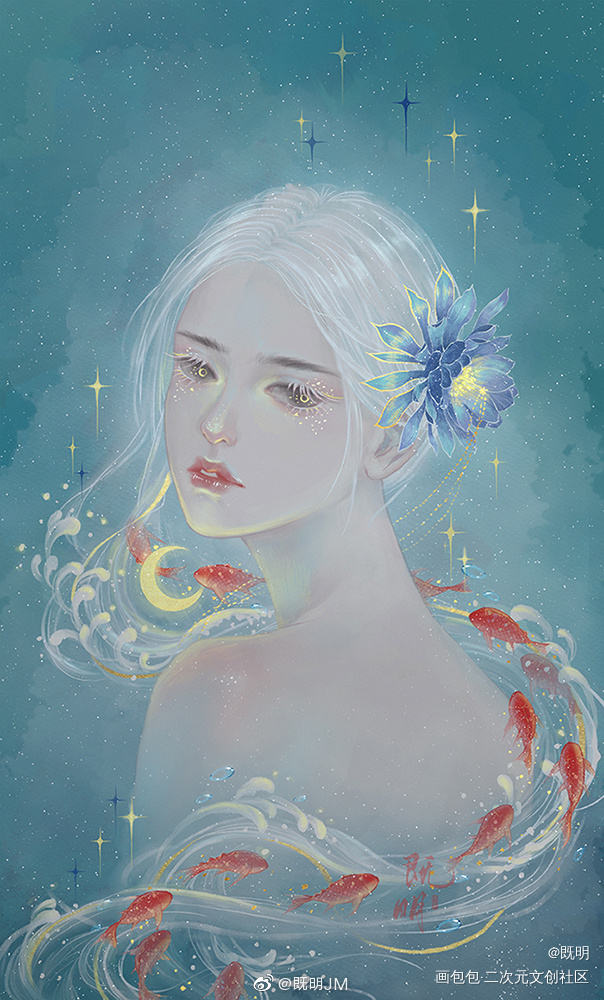 蓦首～_水墨古风水彩头像插画古风插画古风美女原创绘画作品