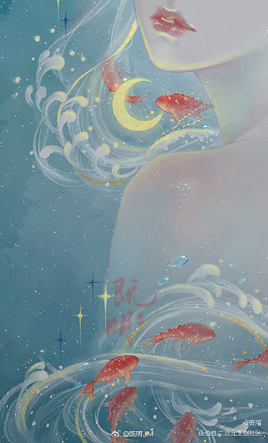 蓦首～_水墨古风水彩头像插画古风插画古风美女原创绘画作品