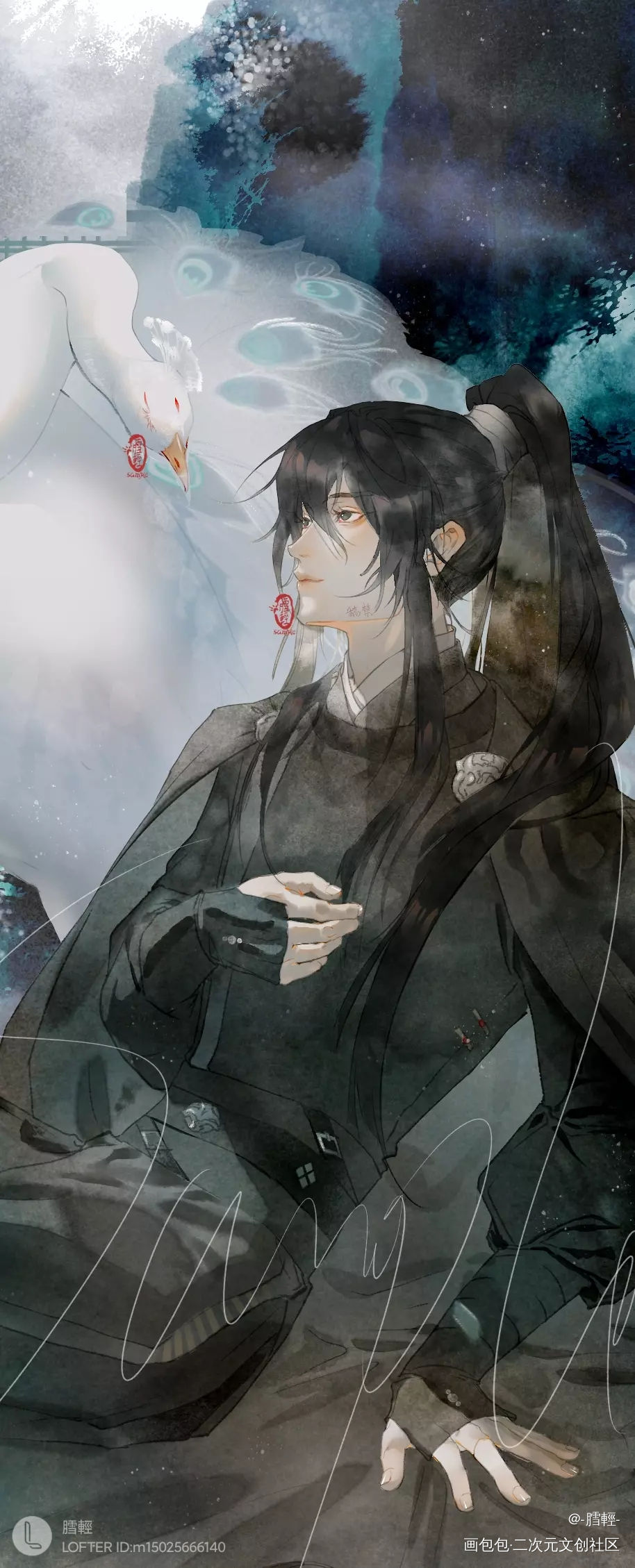 对视_六爻严争鸣程潜板绘水彩立绘插画绘画作品