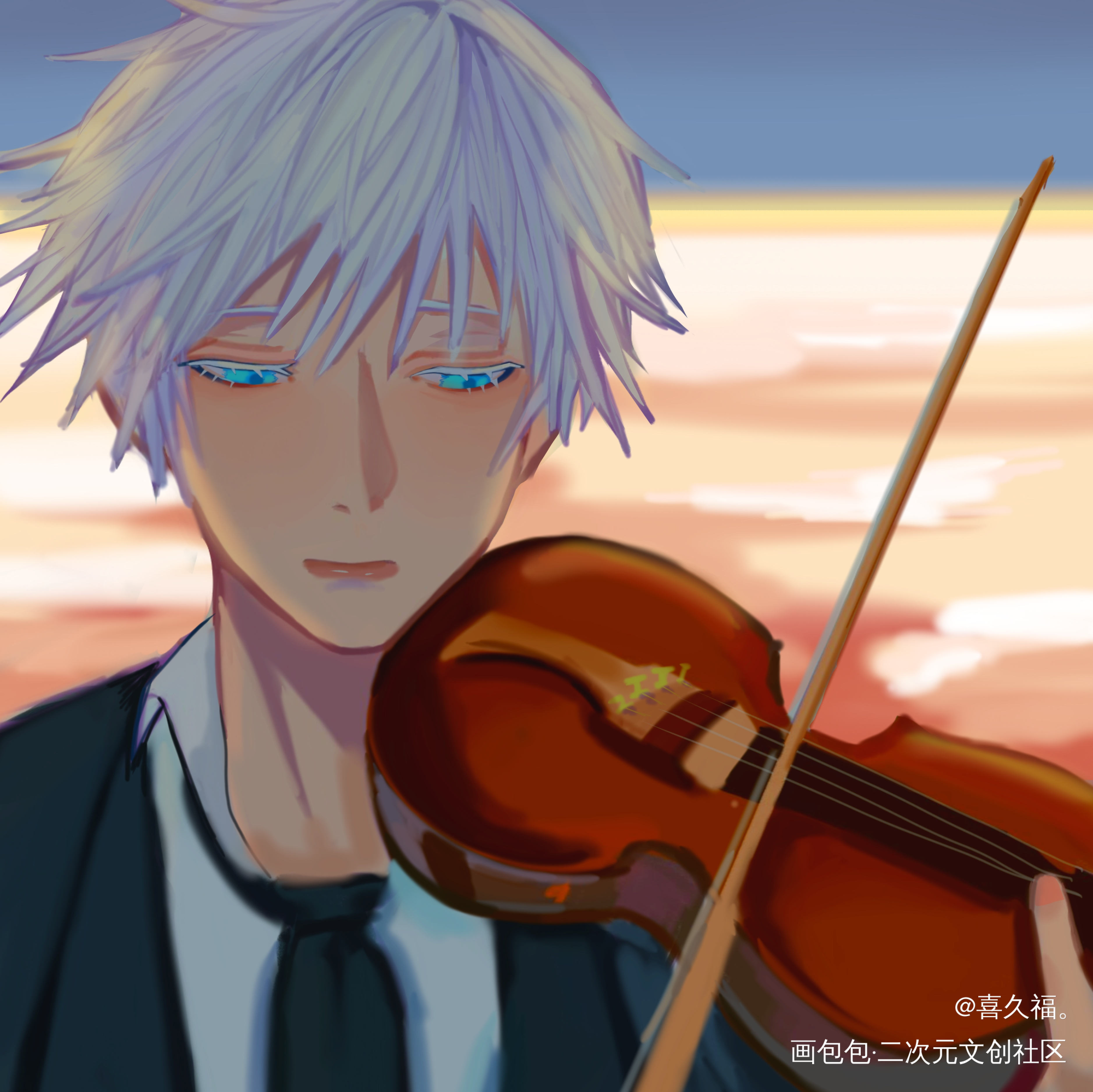 美女拉拉小提琴_咒术回战五条悟同人绘画作品